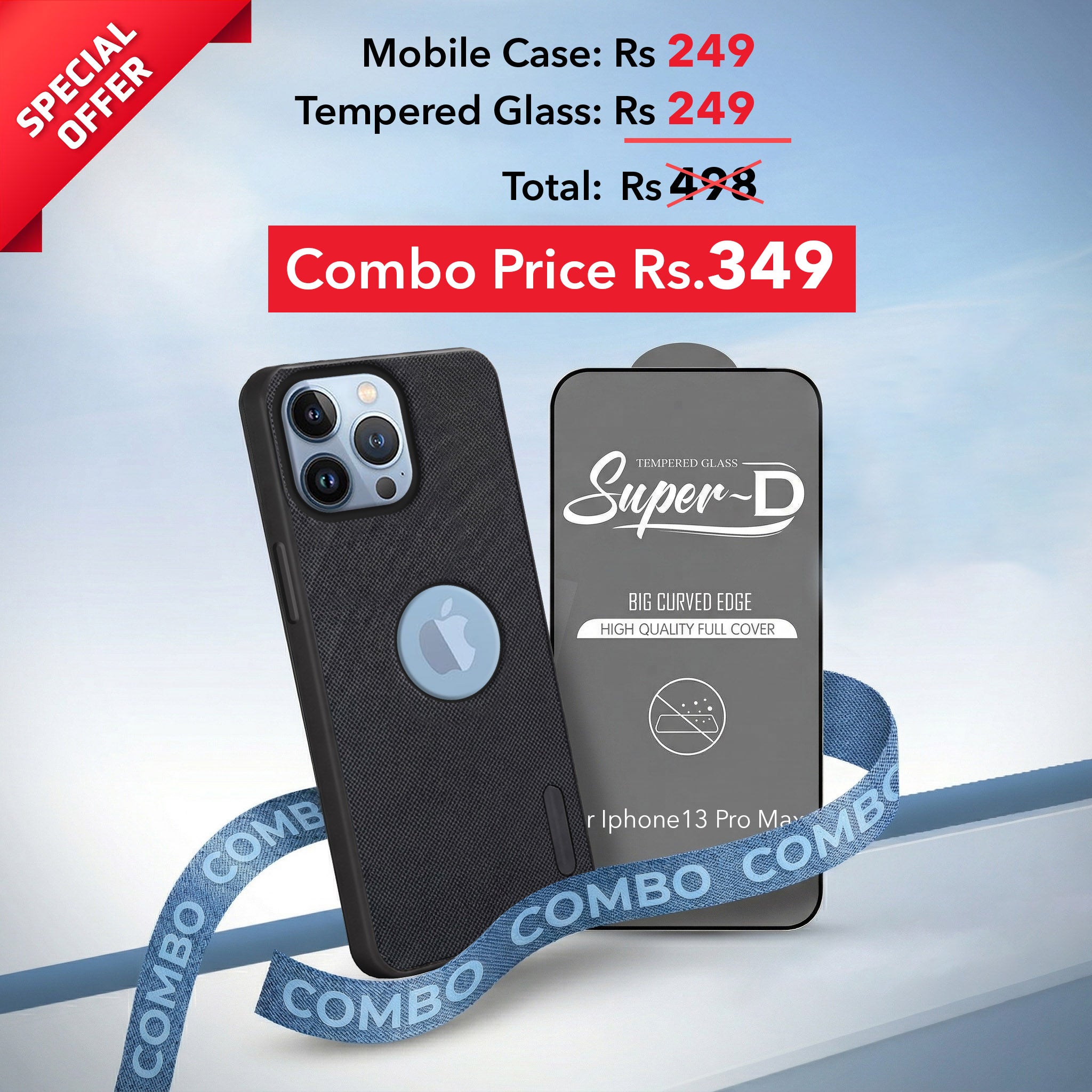 For Apple iPhone 13 Pro Max Combo with Back Cover and 9H Tempered Glass (Textured Grip Design | Micro-Fiber Cloth Inside | Oleophobic Coating Screen Glass)