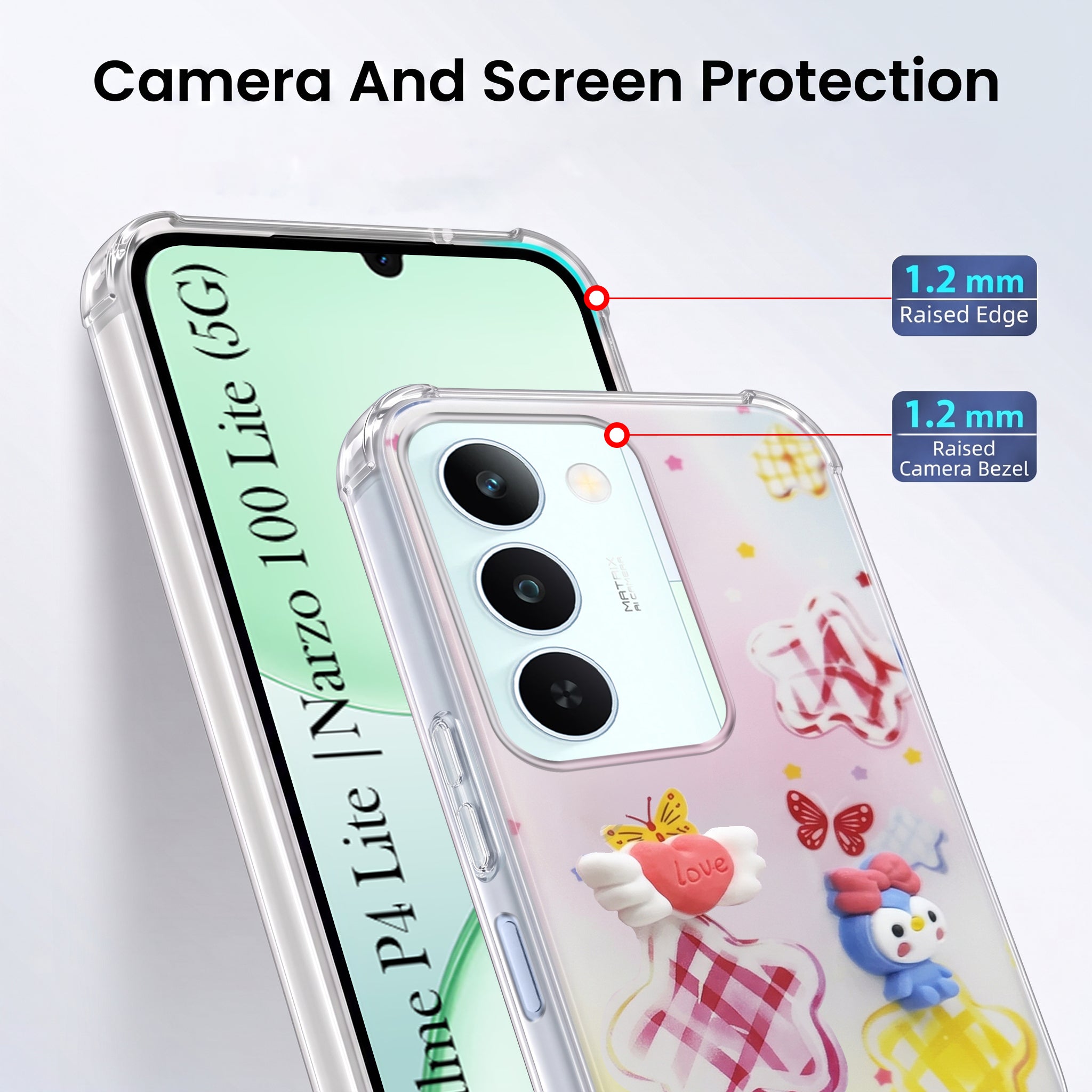 For Realme P4 Lite 5G | Realme Narzo 100 Lite 5G Back Cover Case (3D Cute Cartoons | Hard Back Side Soft | Matte Premium Finish | HD Printing)