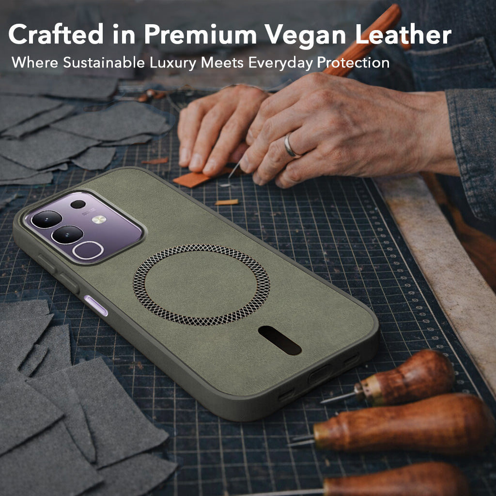 For Vivo T4x | Vivo Y31 Pro Back Cover Case Leather Finish (MagSafe Compatible Wireless Charging | Soft Touch | Camera Bump Protection)
