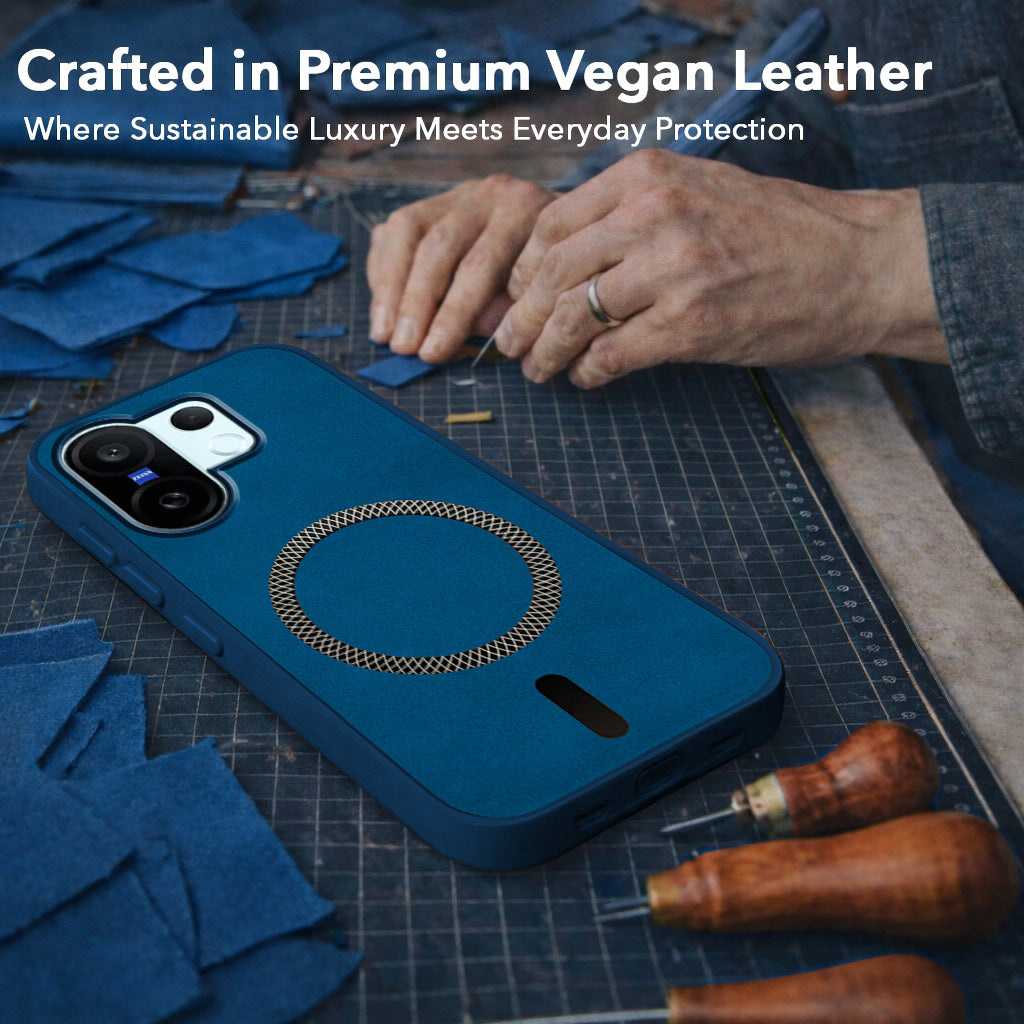 For Vivo X200 FE Back Cover Case Leather Finish (MagSafe Compatible Wireless Charging | Soft Touch | Camera Bump Protection)