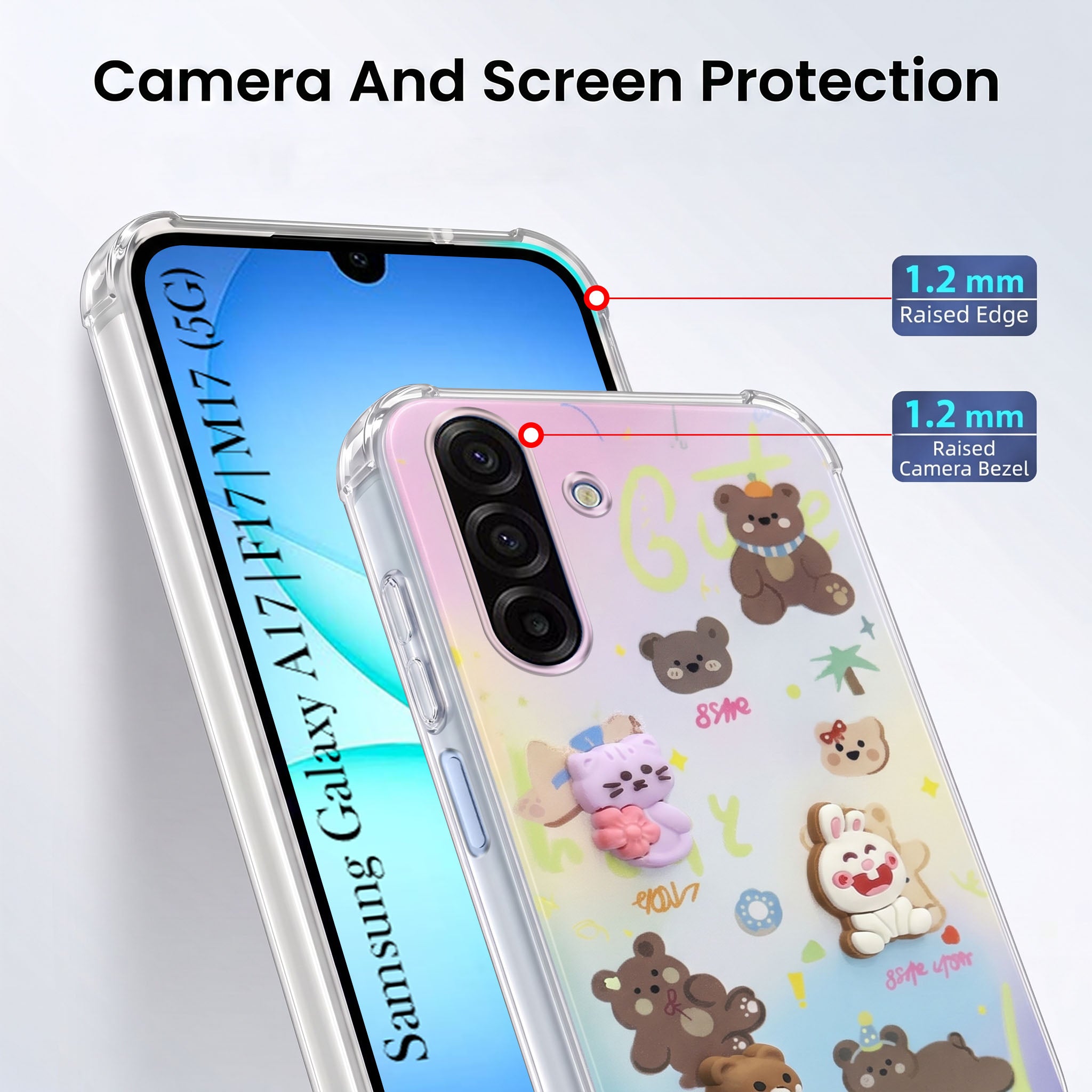 For Samsung Galaxy A17 | Samsung F17 | Samsung M17 5G Back Cover Case (3D Cute Cartoons | Hard Back Side Soft | Matte Premium Finish | HD Printing)