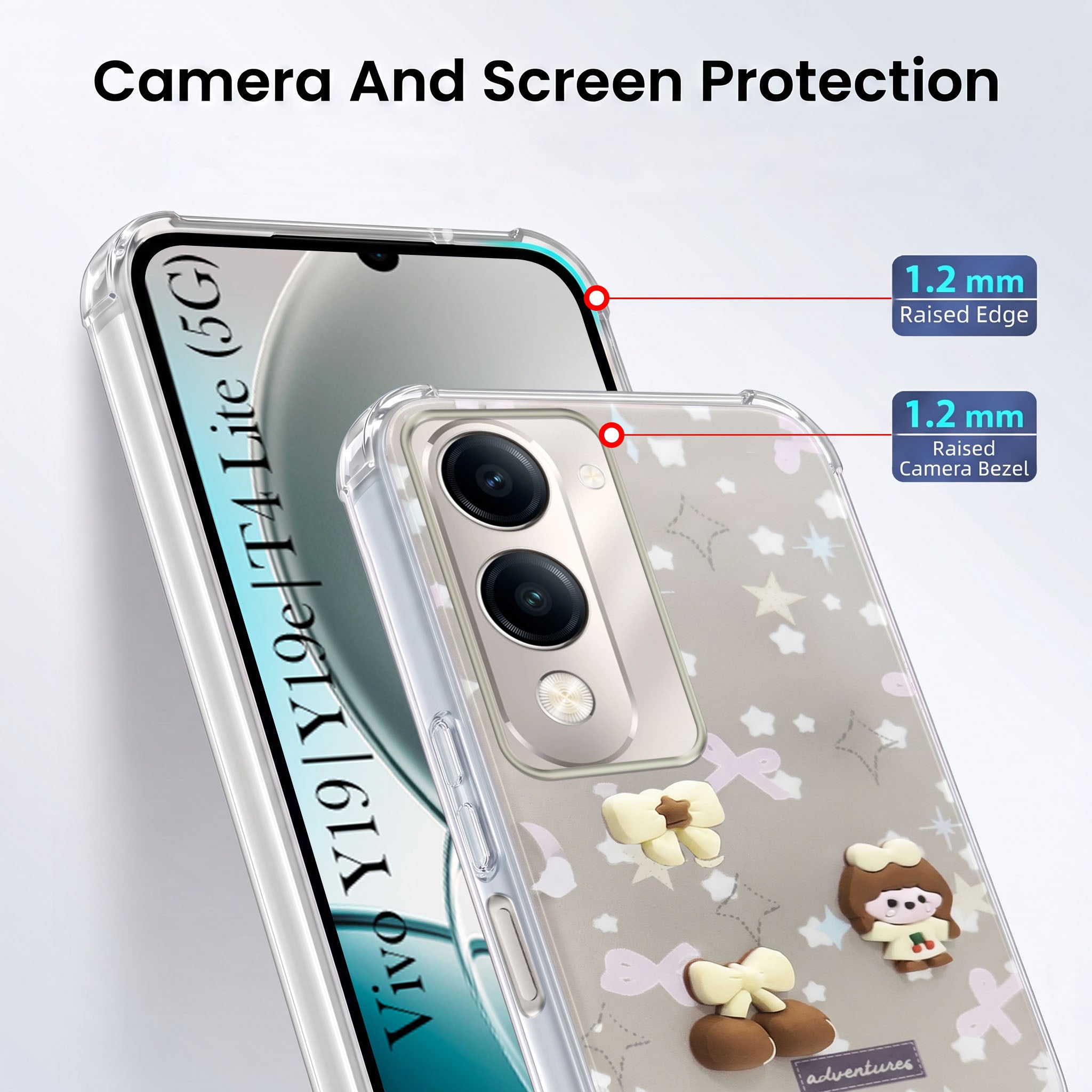 For Vivo Y19 | Vivo Y19e | Vivo T4 Lite Back Cover Case (3D Cute Cartoons | Hard Back Side Soft | Matte Premium Finish | HD Printing)