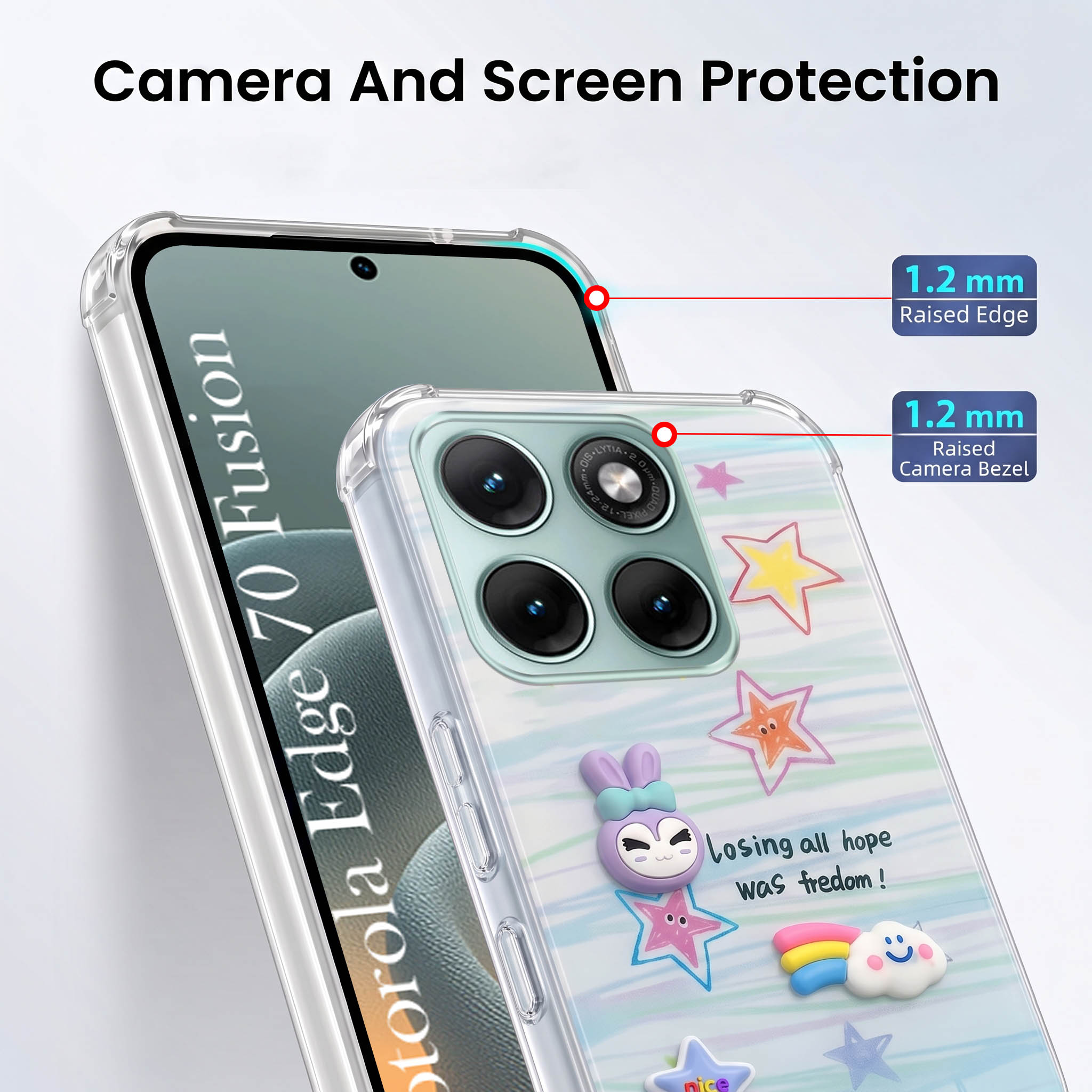 For Motorola Moto Edge 70 Fusion Back Cover Case (3D Cute Cartoons | Hard Back Side Soft | Matte Premium Finish | HD Printing)