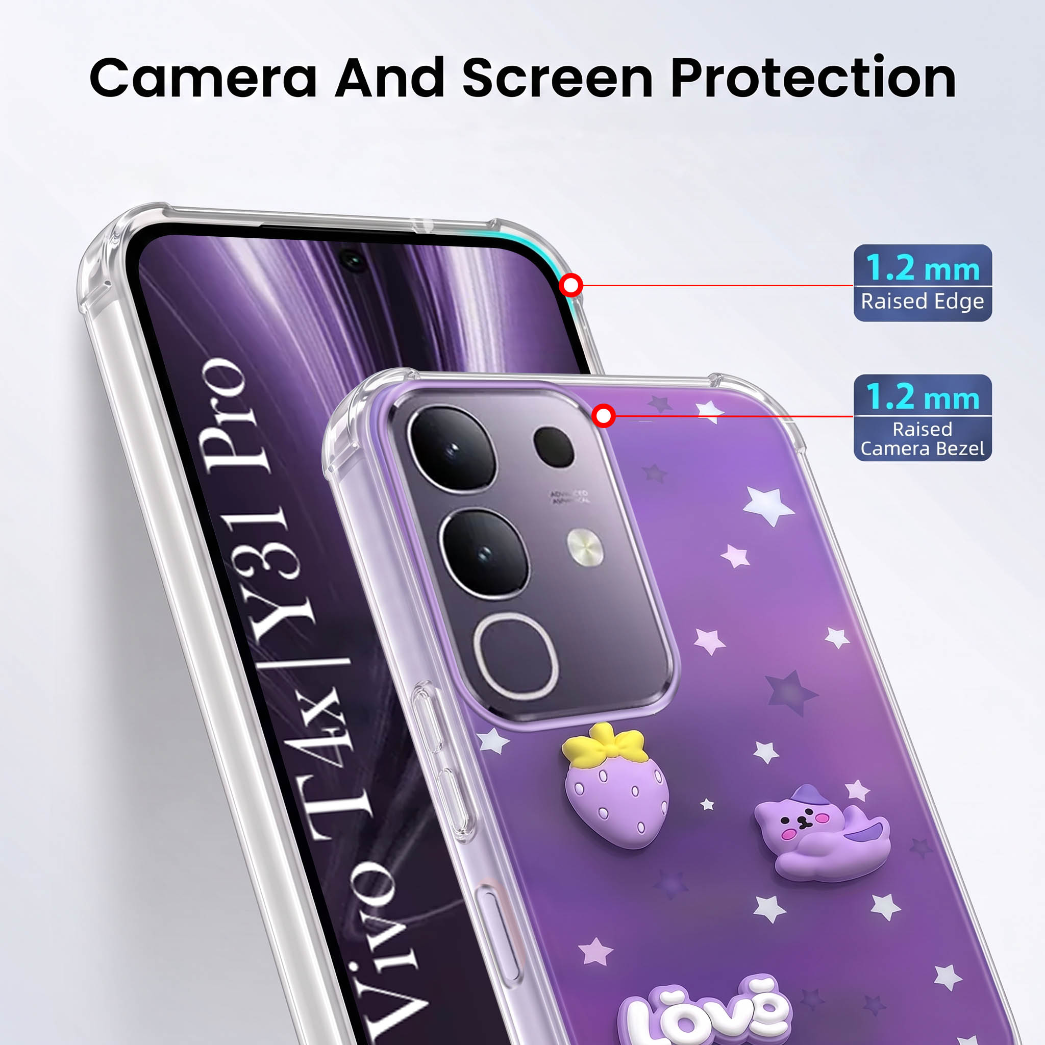 For Vivo T4x | Vivo Y31 Pro Back Cover Case (3D Cute Cartoons | Hard Back Side Soft | Matte Premium Finish | HD Printing)