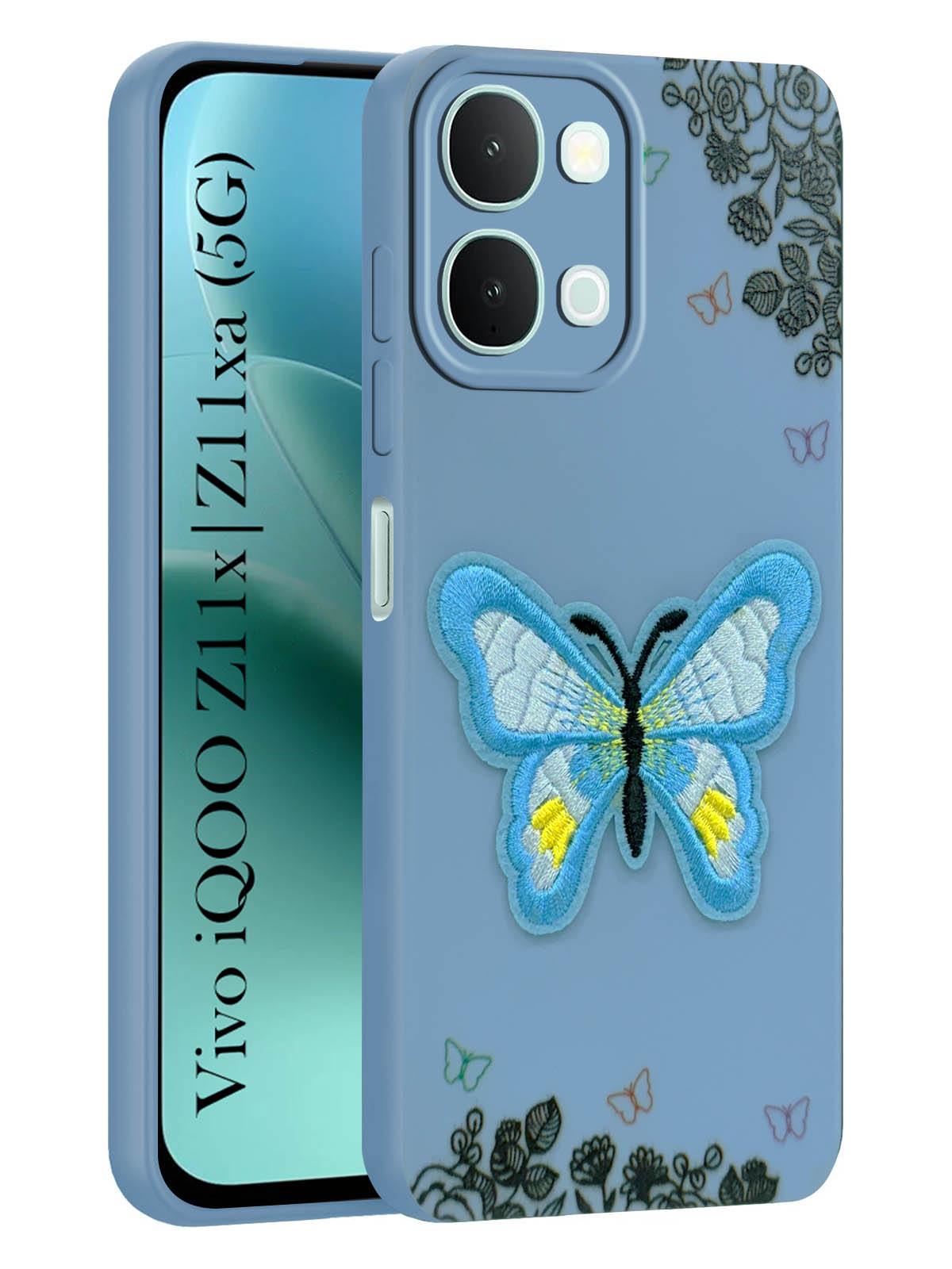 For iQOO Z11x | iQOO Z11xa Back Cover Case (Soft Butterfly Embroidery | Women Teen Girls | Camera Protection| Matte Silicone)