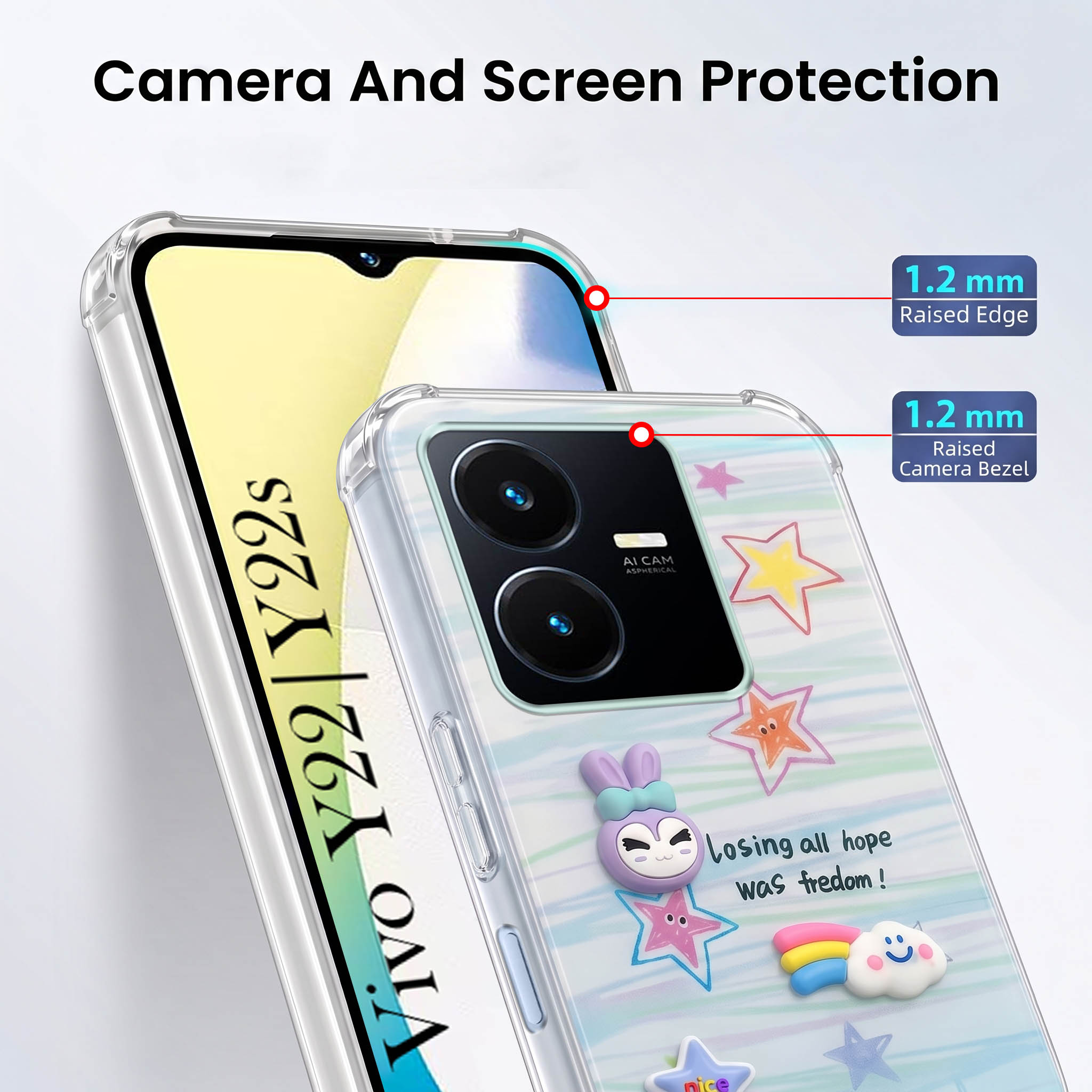 For Vivo Y22 | Vivo Y22s Back Cover Case (3D Cute Cartoons | Hard Back Side Soft | Matte Premium Finish | HD Printing)