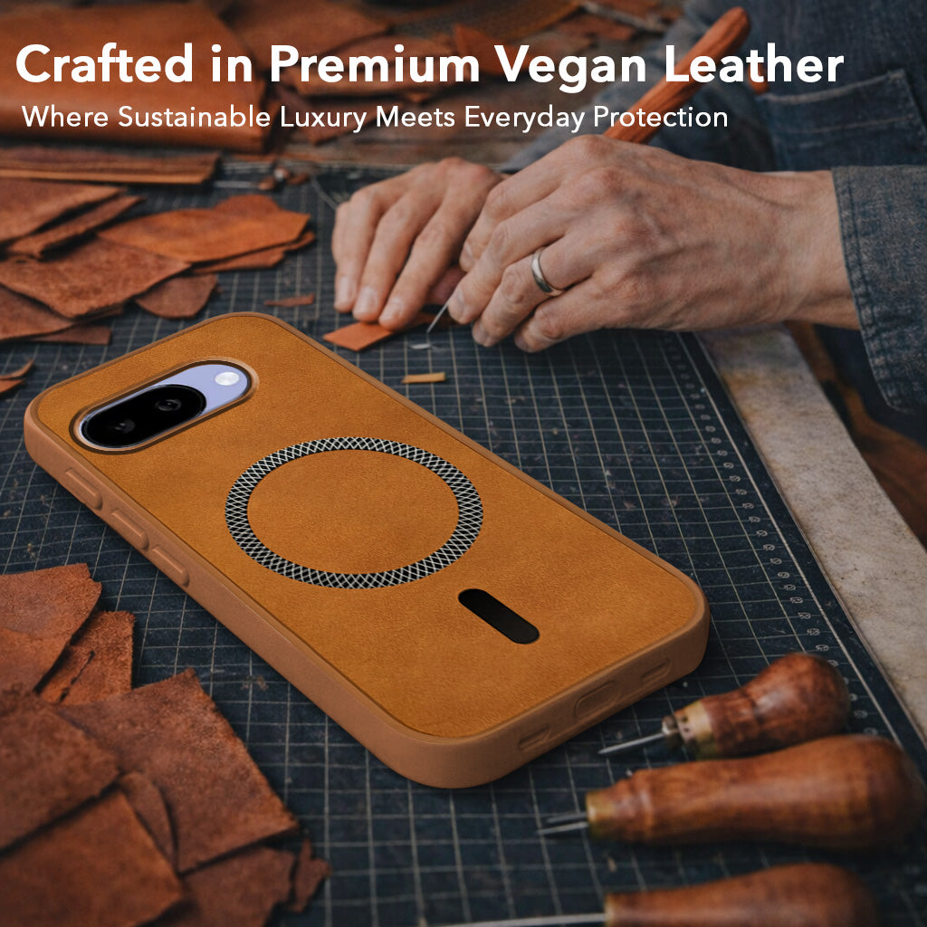 For Google Pixel 9A Back Cover Case Leather Finish (MagSafe Compatible Wireless Charging | Soft Touch | Camera Bump Protection)