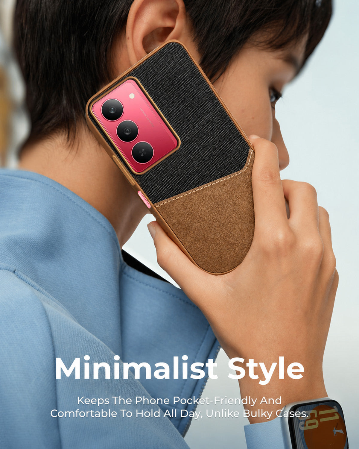For Realme 14X Back Cover Case (Dual PU Leather Stitch | Professional Minimalist | Soft and Flexible)