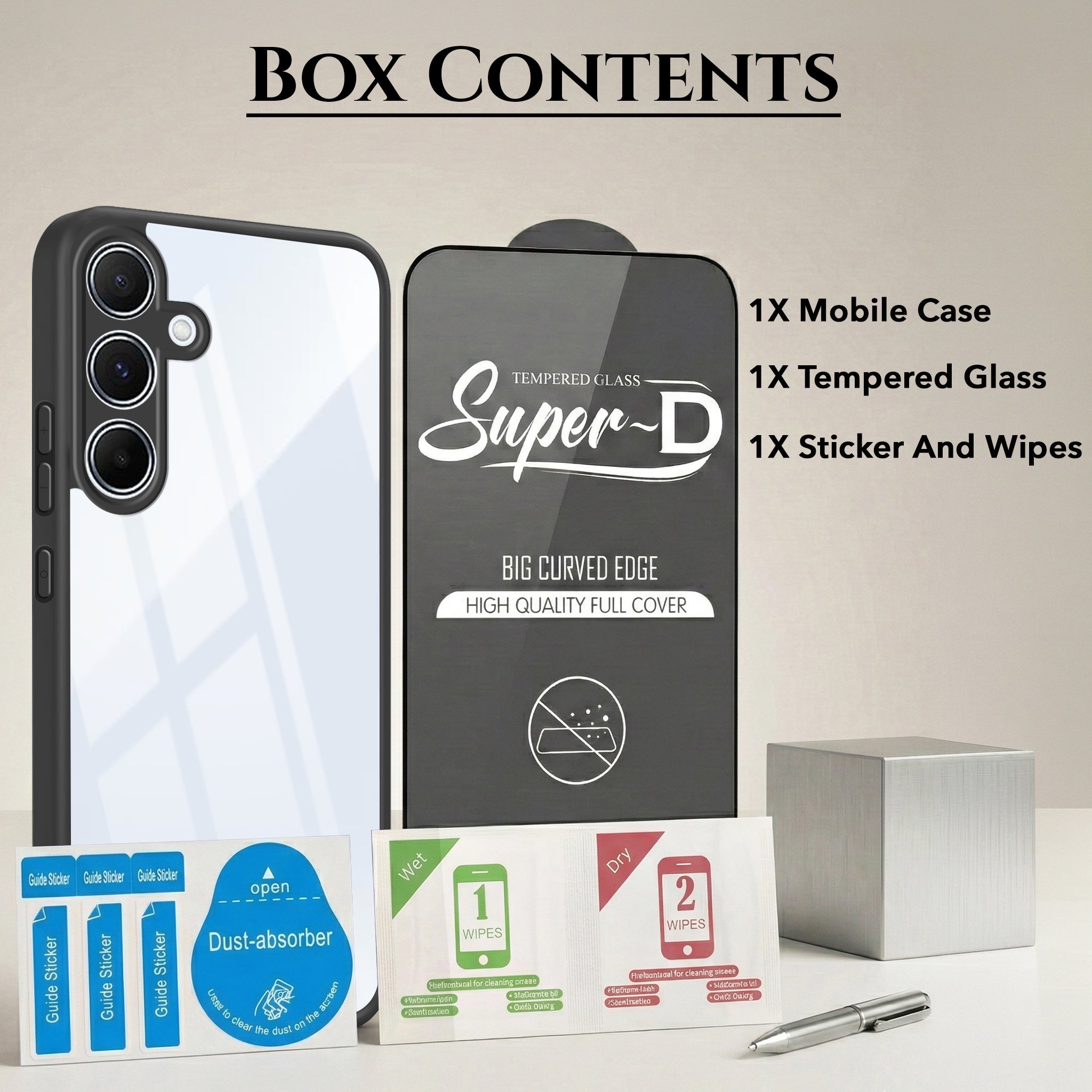 For Samsung Galaxy A55 5G Combo with Back Cover and 9H Tempered Glass (Lifetime Anti-Yellow | Crystal Clear Shockproof | Oleophobic Coating Screen Glass)