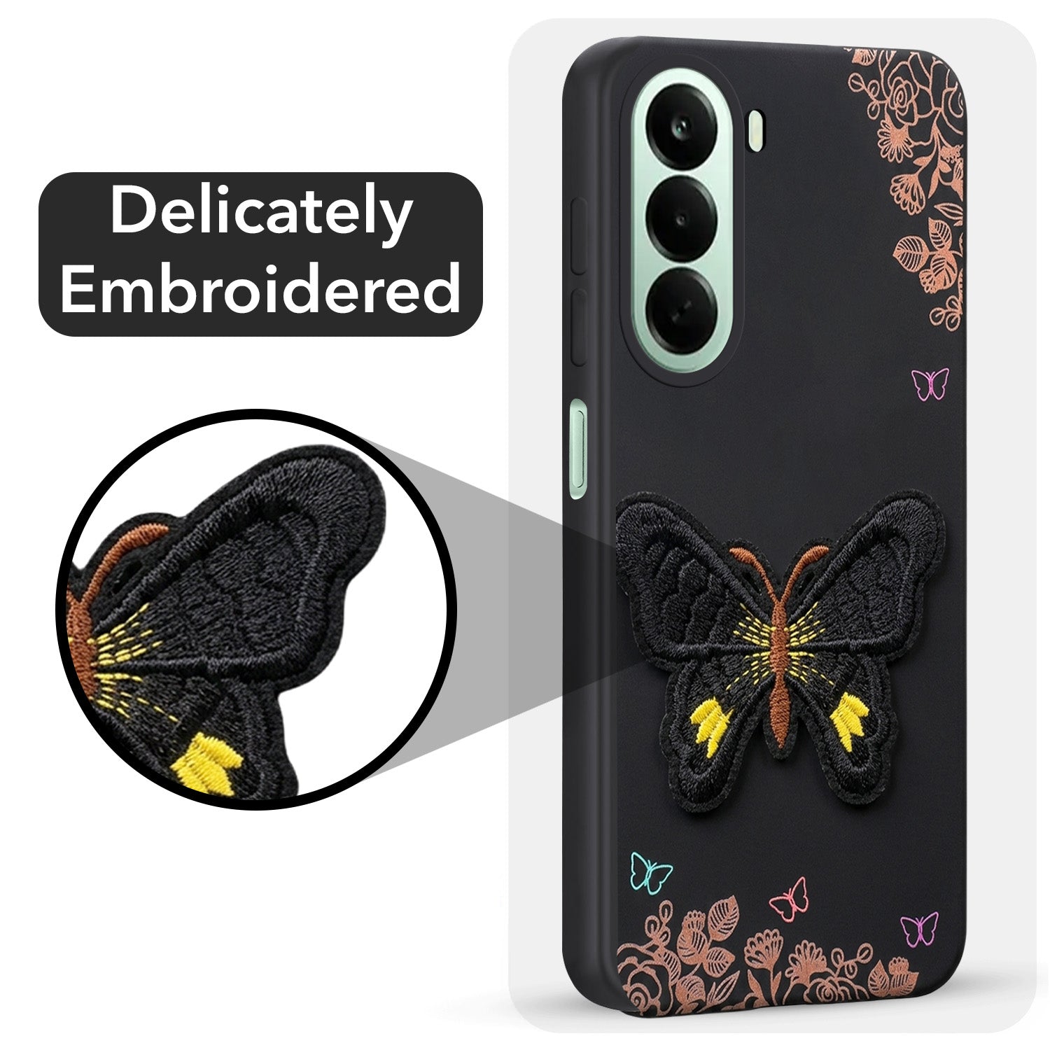 For OnePlus Nord CE 6 Lite Back Cover Case (Soft Butterfly Embroidery | Women Teen Girls | Camera Protection| Matte Silicone)