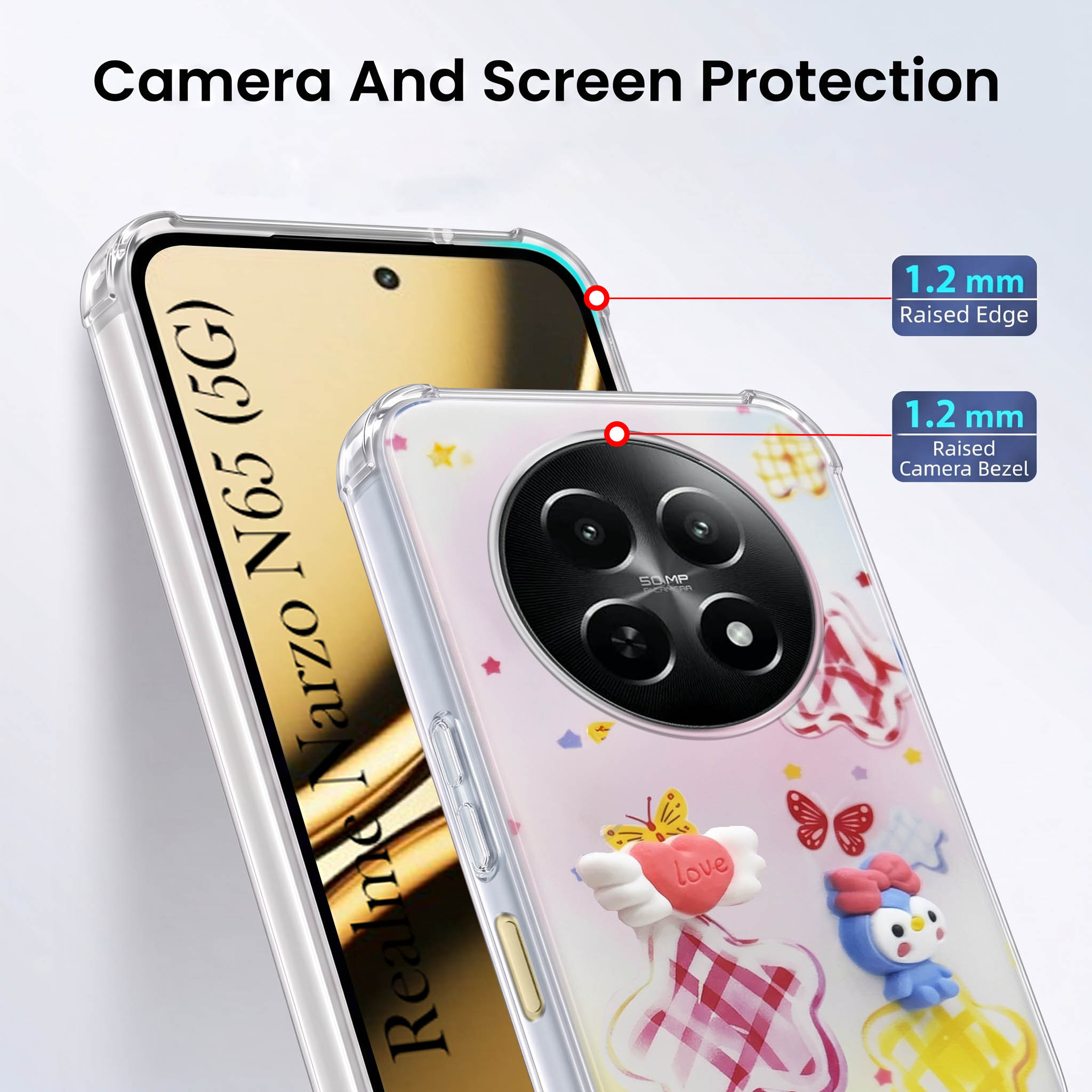 For Realme Narzo N65 5G Back Cover Case (3D Cute Cartoons | Hard Back Side Soft | Matte Premium Finish | HD Printing)