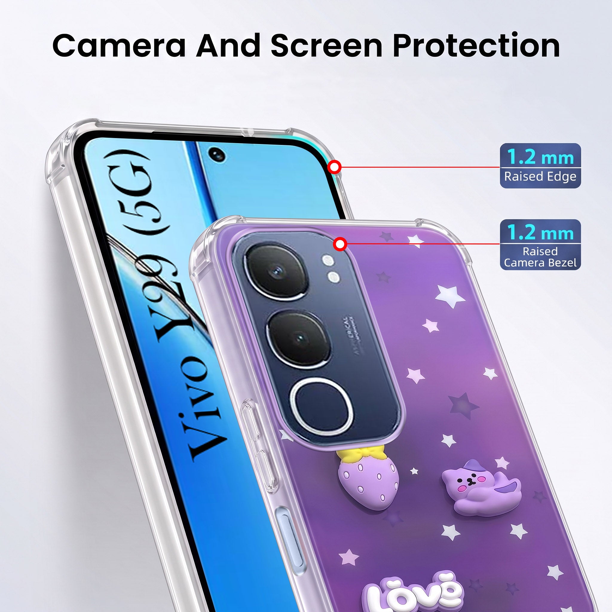 For Vivo Y29 Back Cover Case (3D Cute Cartoons | Hard Back Side Soft | Matte Premium Finish | HD Printing)