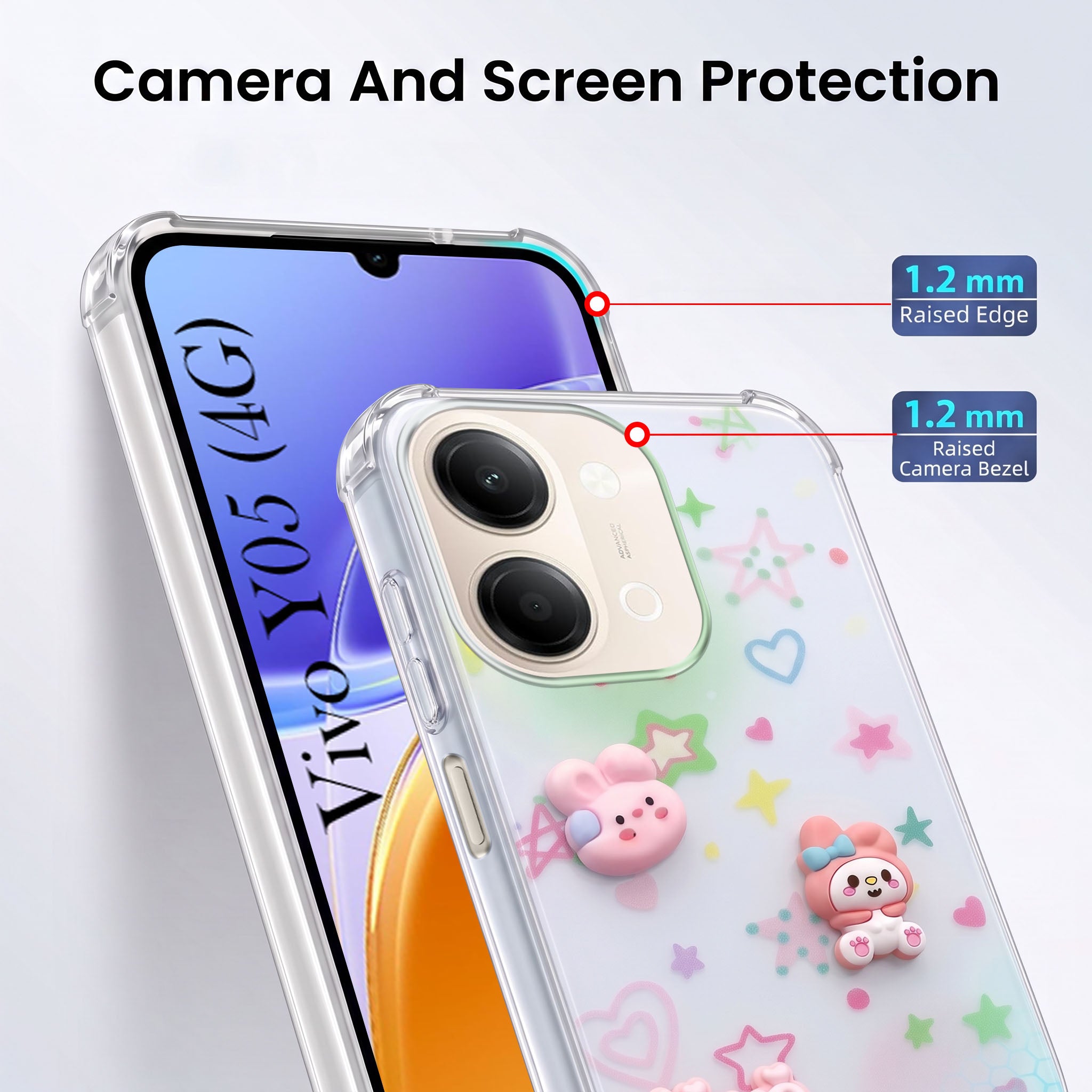 For Vivo Y05 4G Back Cover Case (3D Cute Cartoons | Hard Back Side Soft | Matte Premium Finish | HD Printing)
