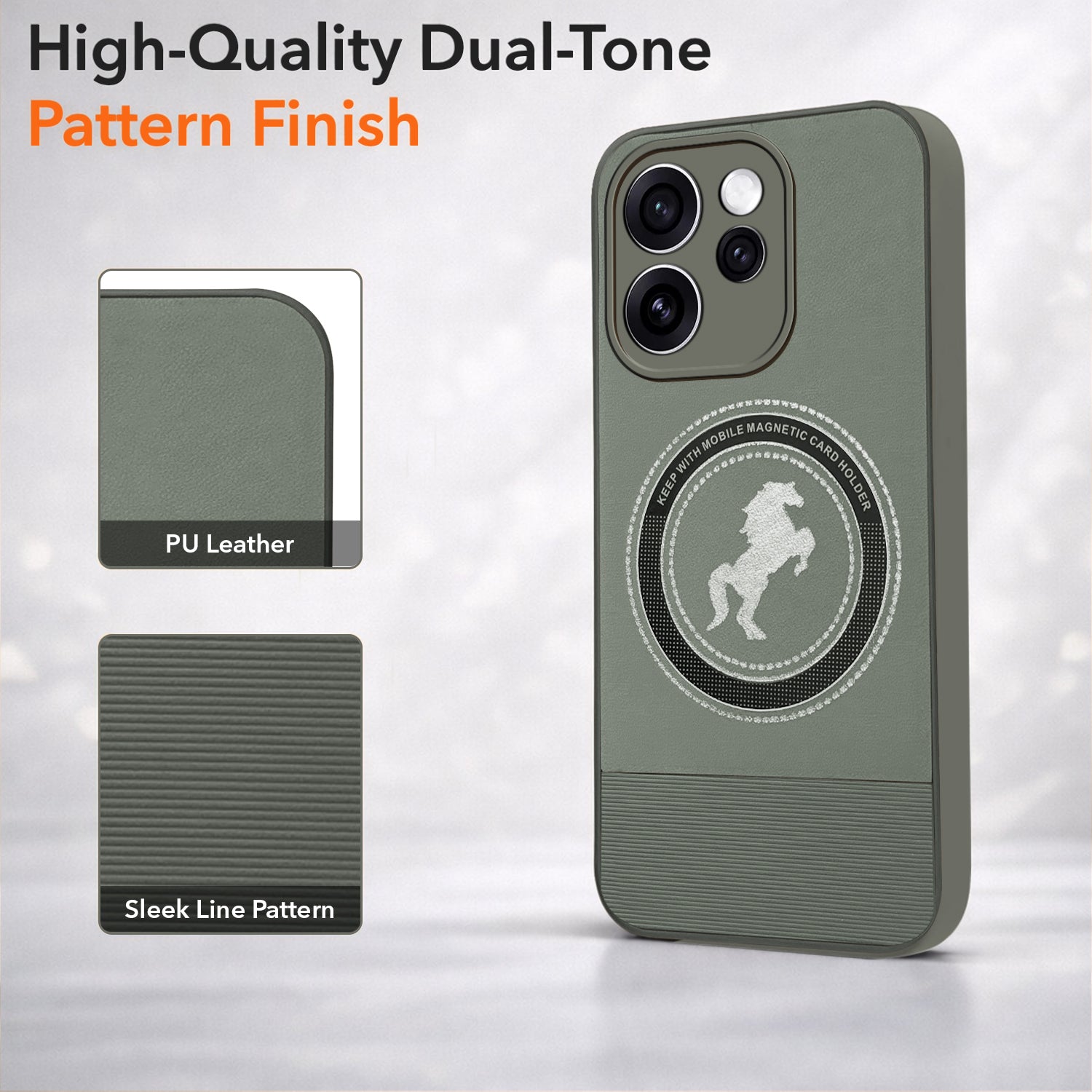 For Oppo Reno15 Pro Mini 5G | Oppo Reno 15 Pro Mini 5G Back Cover Case PU Leather Finish (Professional Minimalist Texture | MagSafe Compatile | Camera Protection | Sleek Sober Formal)