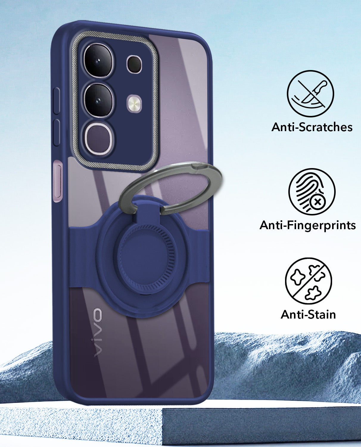 For Vivo T4x | Vivo Y31 Pro Back Cover Case with stand (Built-in Ring Holder Kickstand | Lifetime Anti Yellow | Camera Protection)