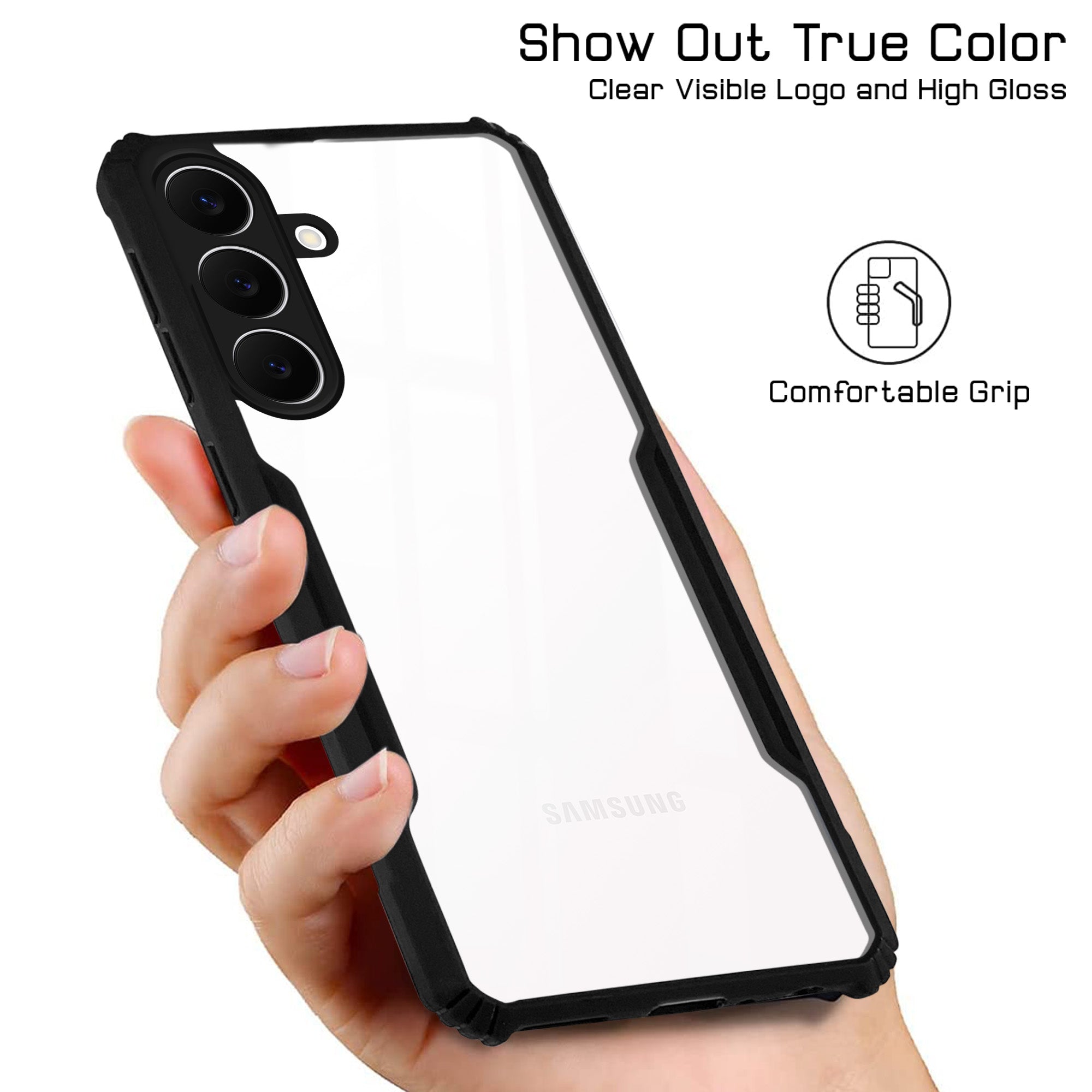 For Samsung Galaxy S25 FE Back Cover Case Hybrid (Shockproof with Polycarbonate Clear Panel | Professional Black)