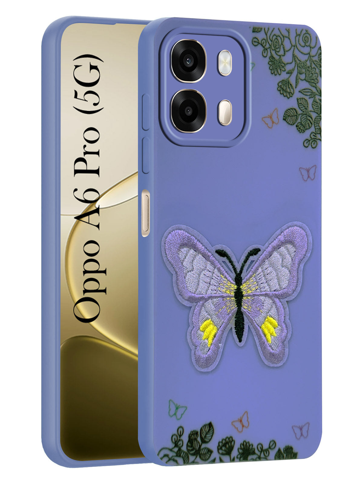 For Oppo A6 Pro Back Cover Case (Soft Butterfly Embroidery | Women Teen Girls | Camera Protection| Matte Silicone)