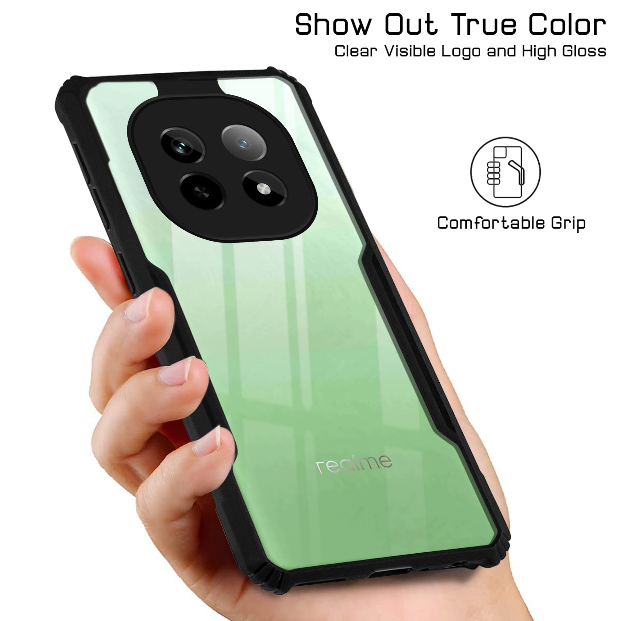 For Realme P2 Pro Back Cover Case ( Shockproof with Polycarbonate Clear Panel | Professional Black)