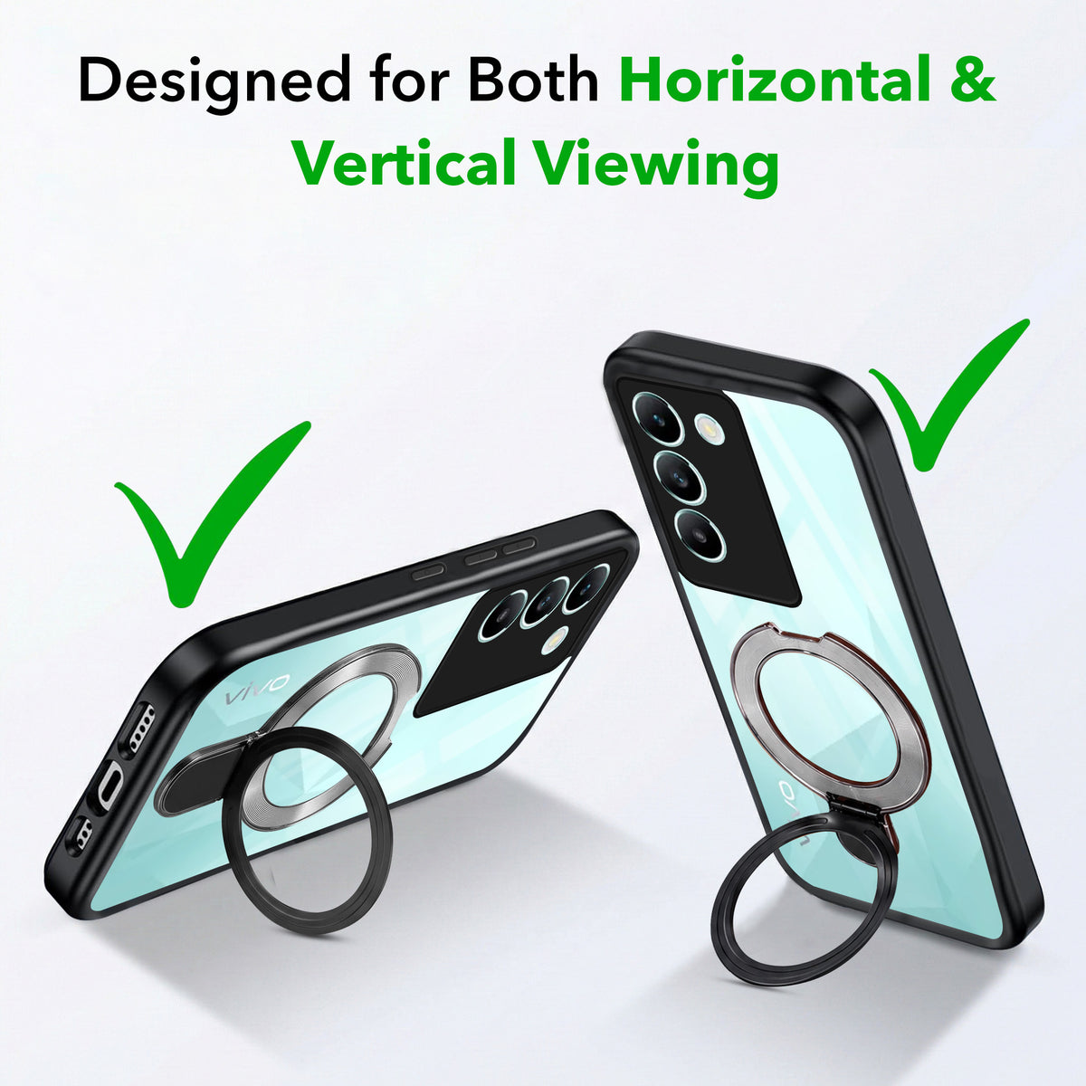 For Vivo T3 5G Back Cover Case (Kick Stand Ring Holder | Life time Anti Yellow | Camera Protection)