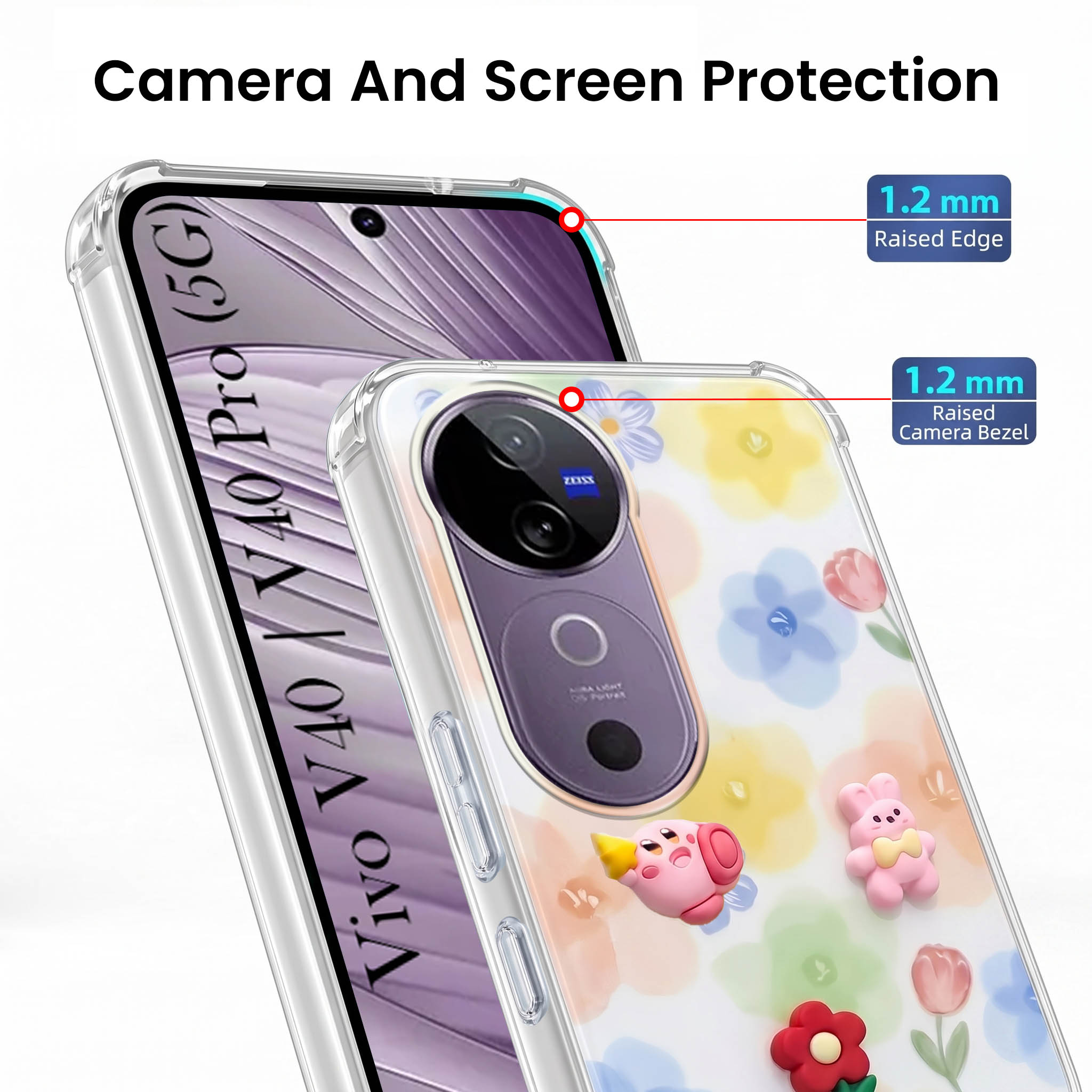 For Vivo V40 | Vivo V40 Pro 5G Back Cover Case (3D Cute Cartoons | Hard Back Side Soft | Matte Premium Finish | HD Printing)