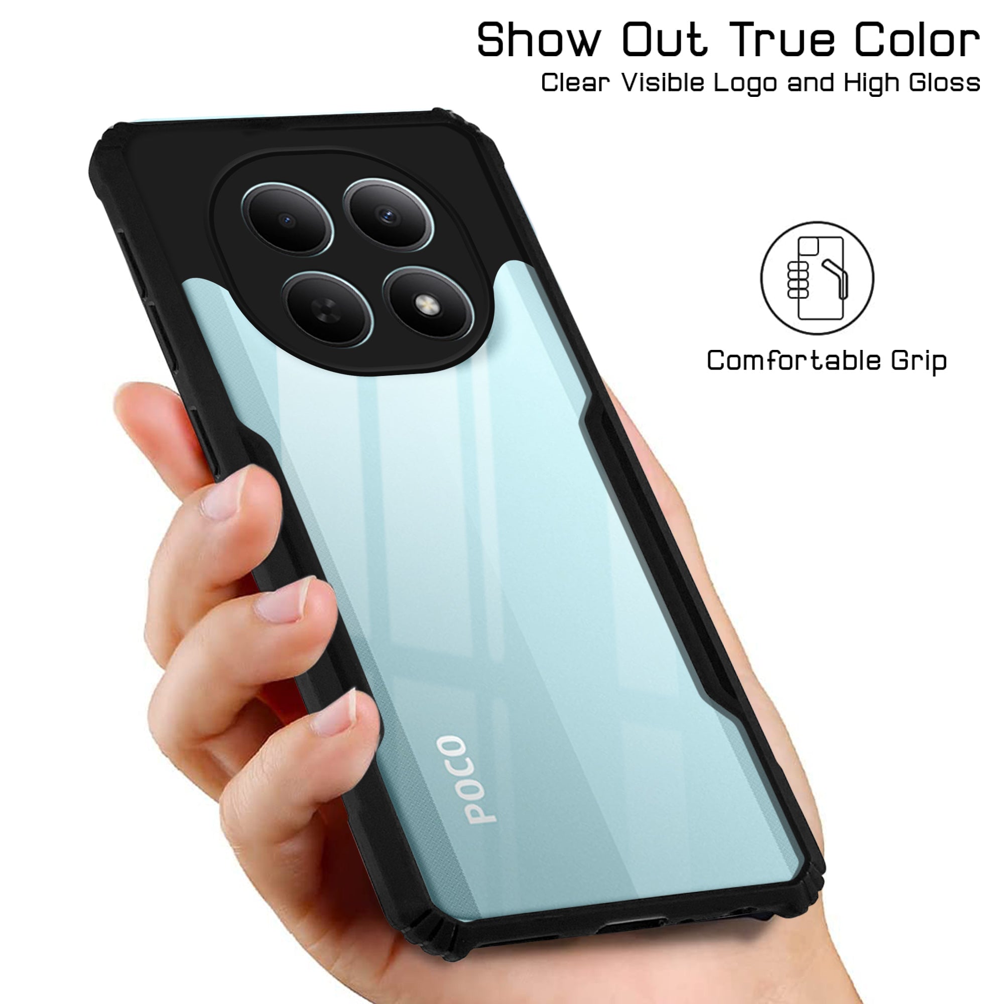 For Poco M8 5G Back Cover Case Hybrid (Shockproof with Polycarbonate Clear Panel | Professional Black)