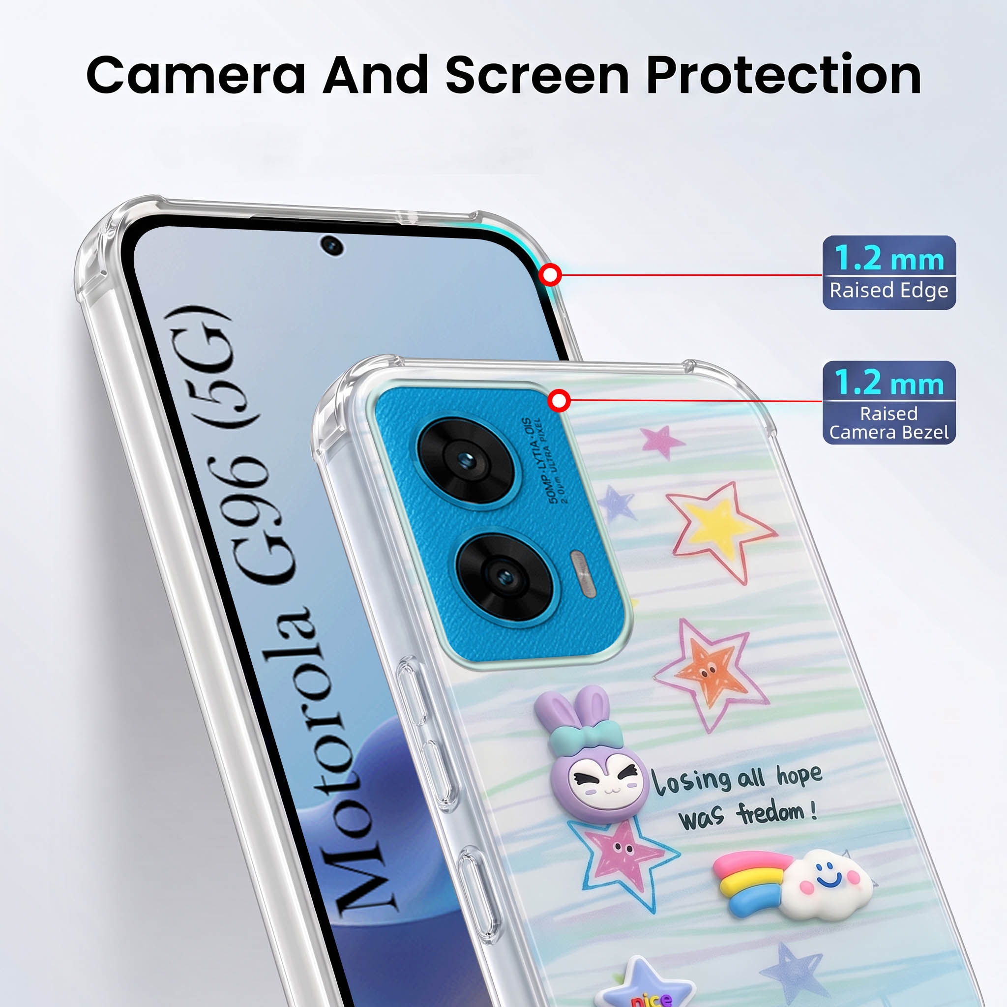 For Motorola Moto G96 Back Cover Case (3D Cute Cartoons | Hard Back Side Soft | Matte Premium Finish | HD Printing)