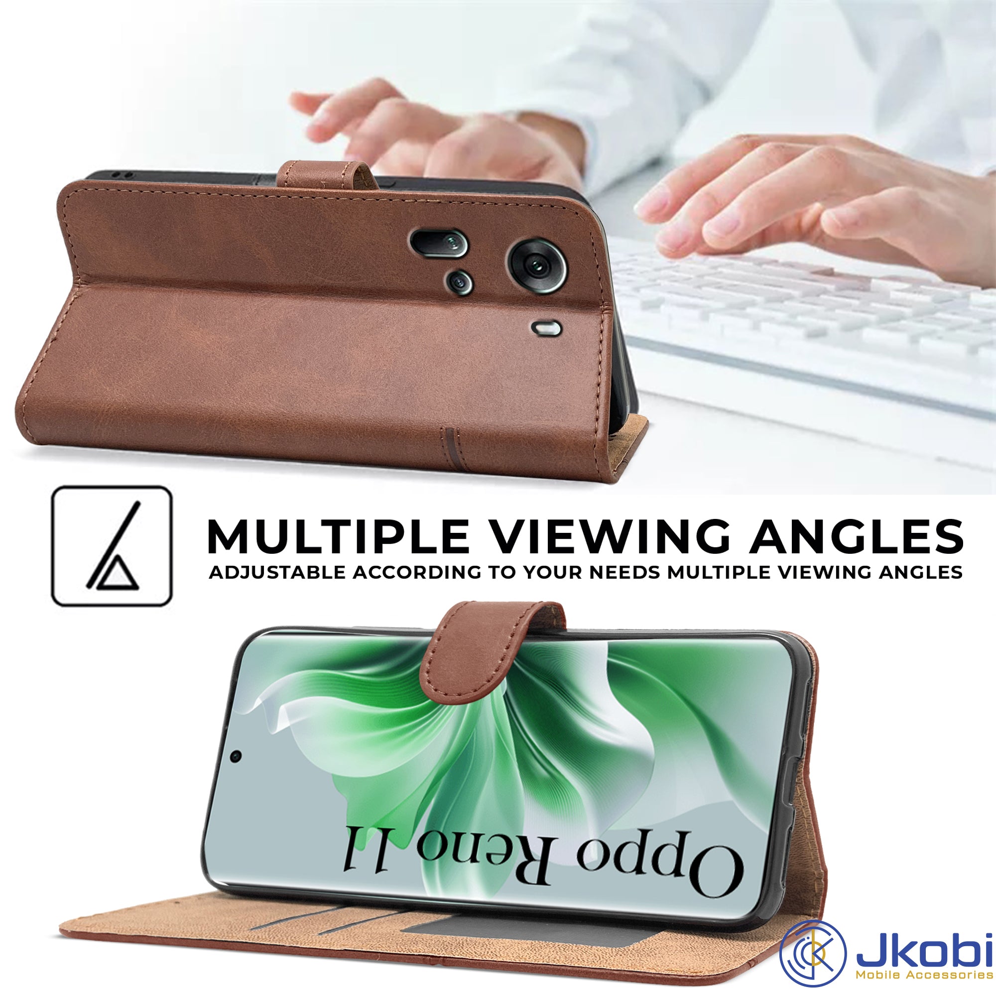 For Oppo Reno11 5G Flip Cover Case (Stitched Leather with Magnetic Closure)