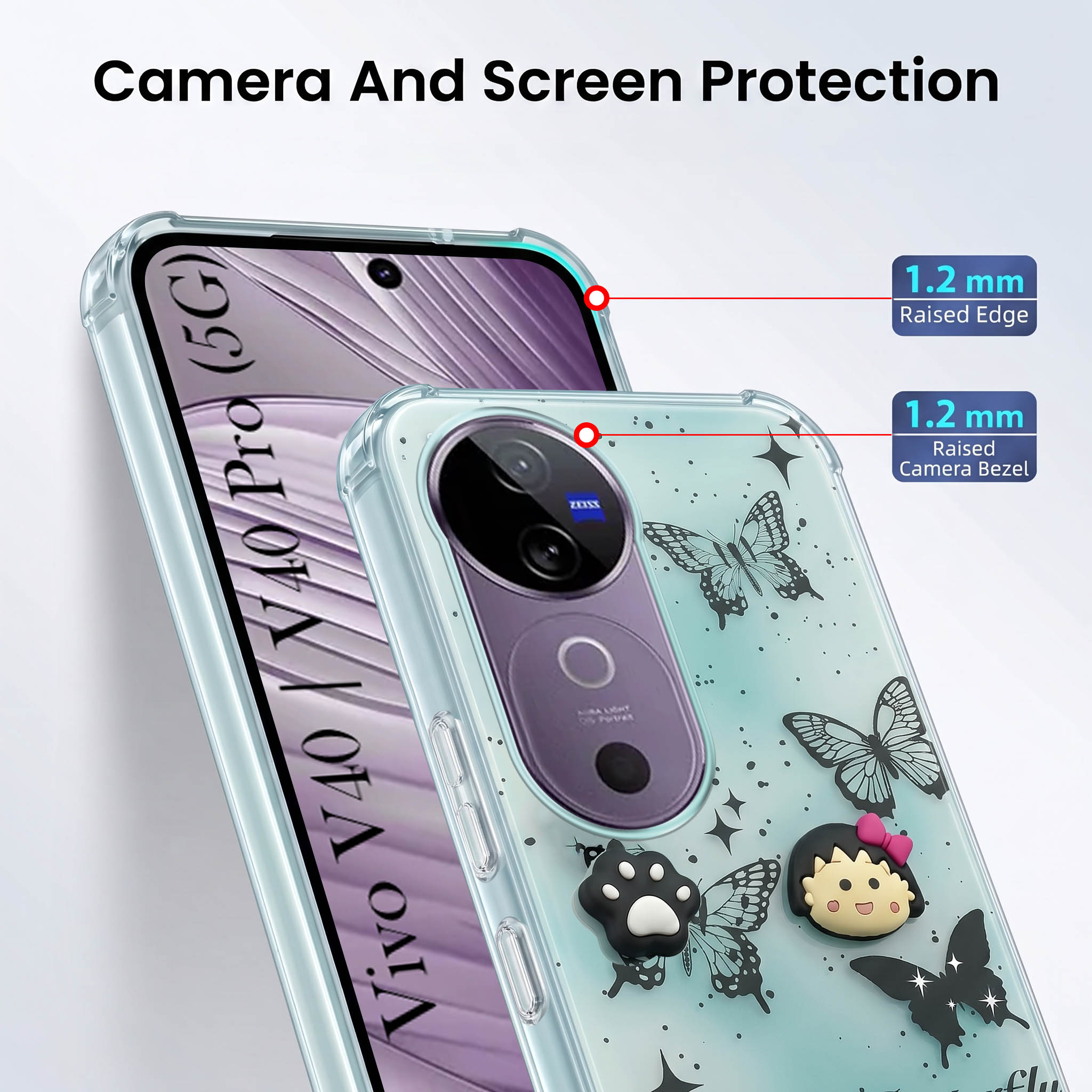For Vivo V40 | Vivo V40 Pro 5G Back Cover Case (3D Cute Cartoons | Hard Back Side Soft | Matte Premium Finish | HD Printing)