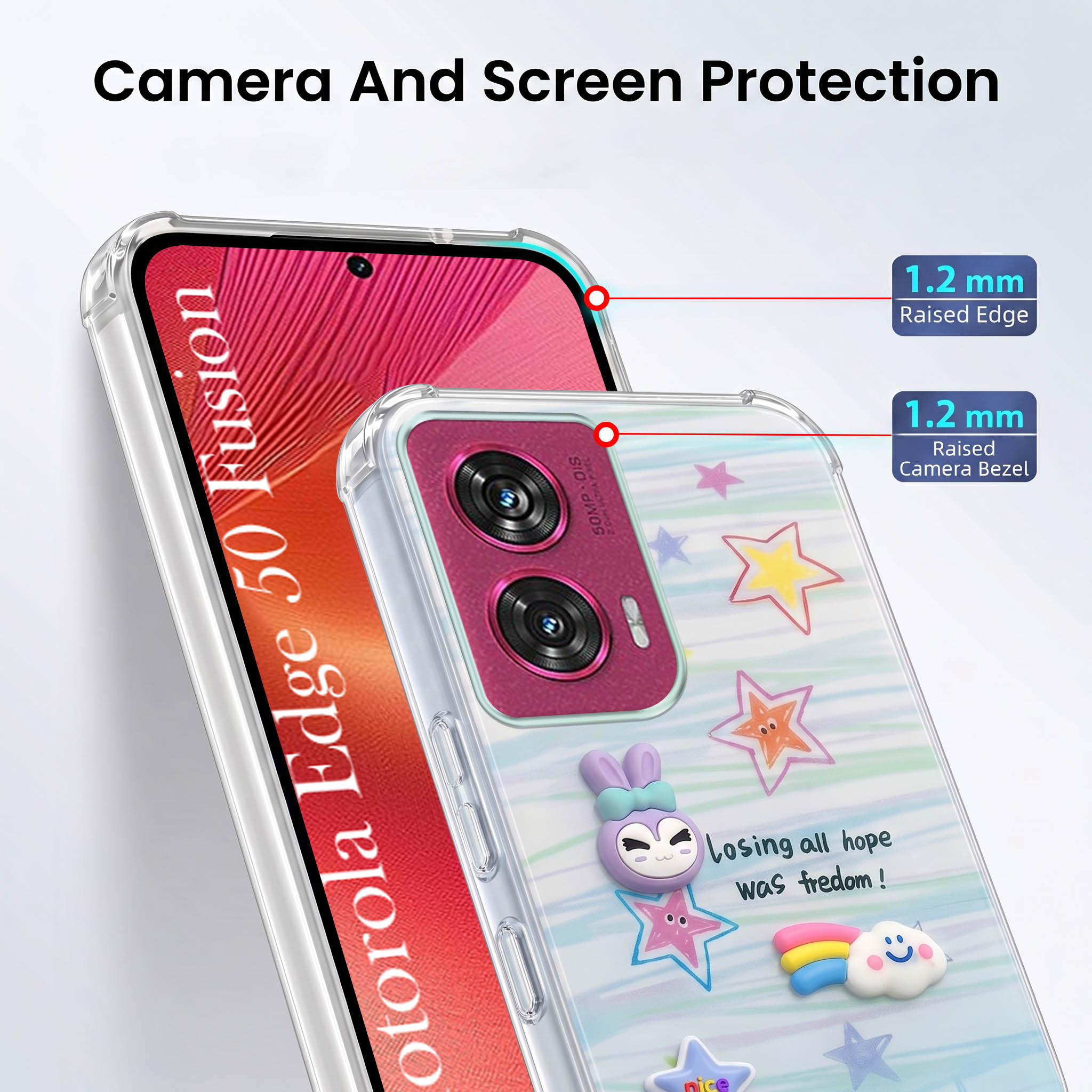 For Motorola Moto Edge 50 Fusion Back Cover Case (3D Cute Cartoons | Hard Back Side Soft | Matte Premium Finish | HD Printing)