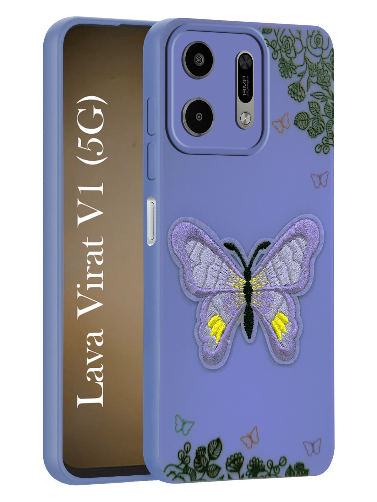 For Lava Virat V1 5G Back Cover Case (Soft Butterfly Embroidery | Women Teen Girls | Camera Protection| Matte Silicone)