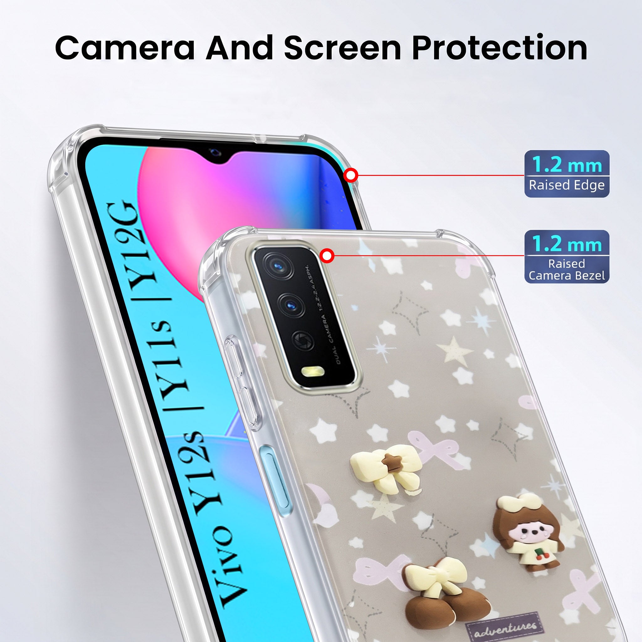 For Vivo Y12s | Y11s | Y12G Back Cover Case (3D Cute Cartoons | Hard Back Side Soft | Matte Premium Finish | HD Printing)