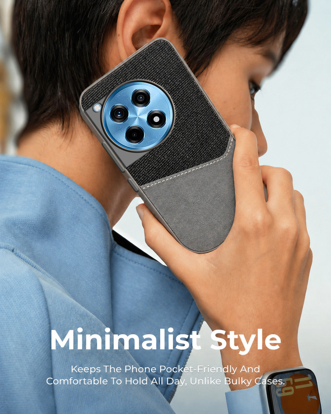 For OnePlus 12R 5G Back Cover Case (Dual PU Leather Stitch | Professional Minimalist | Soft and Flexible)