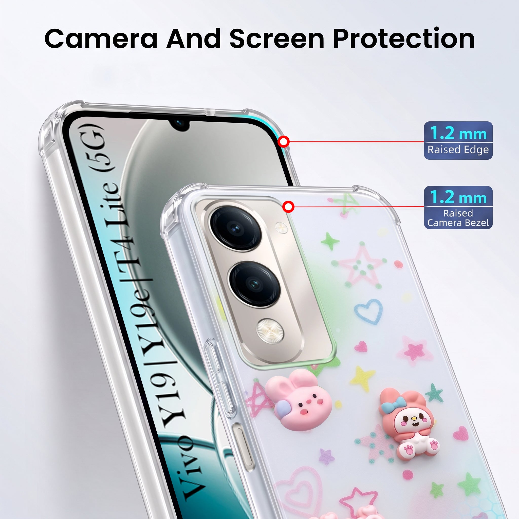 For Vivo Y19 | Vivo Y19e | Vivo T4 Lite Back Cover Case (3D Cute Cartoons | Hard Back Side Soft | Matte Premium Finish | HD Printing)