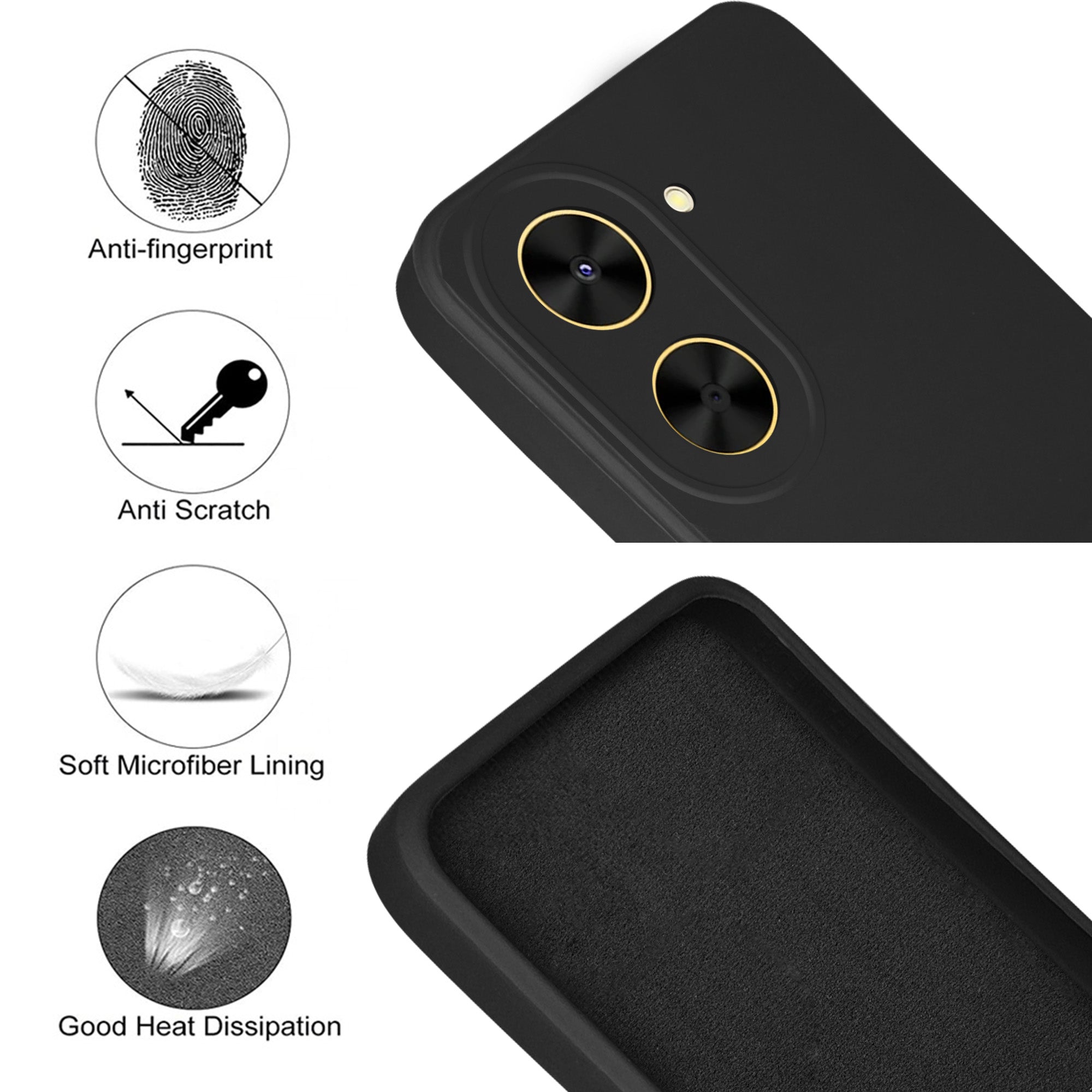For Poco C71 Back Cover Case (Matte Finish Silicone with Inside Fiber Cloth)