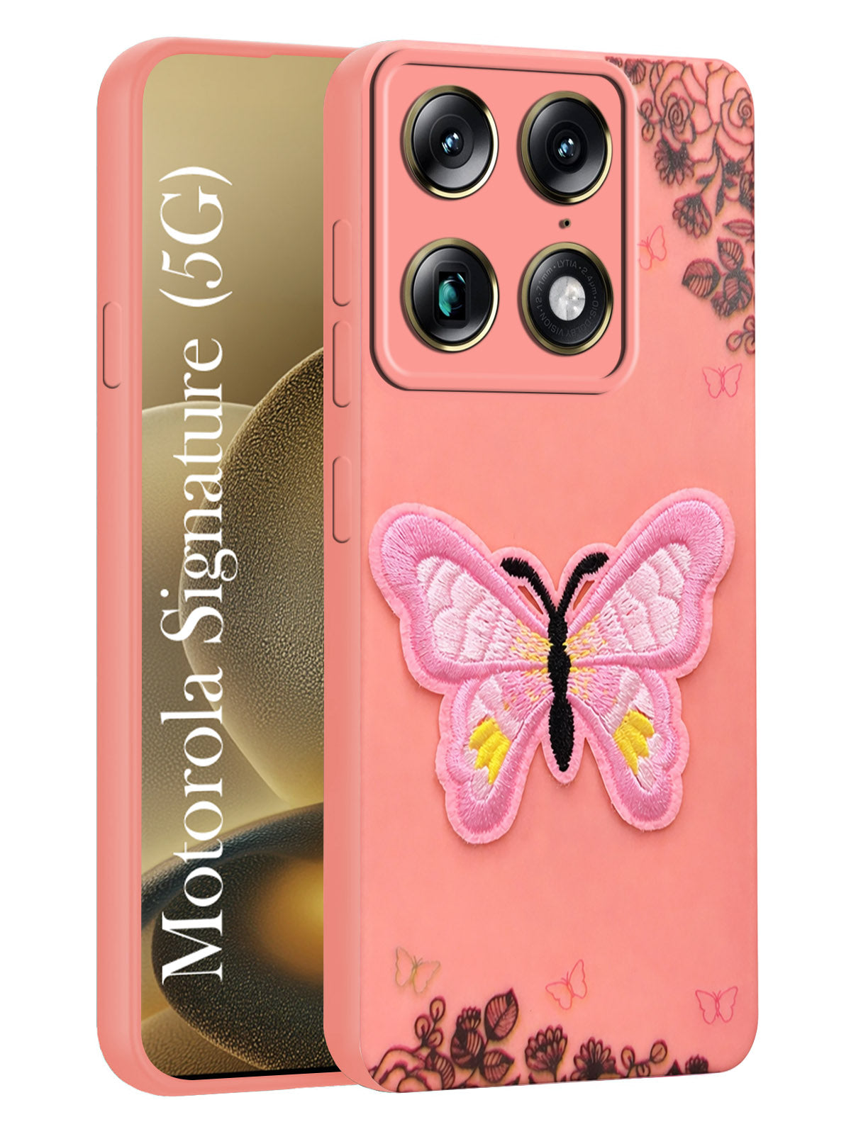 For Motorola Moto Signature 5G Back Cover Case (Soft Butterfly Embroidery | Women Teen Girls | Camera Protection| Matte Silicone)