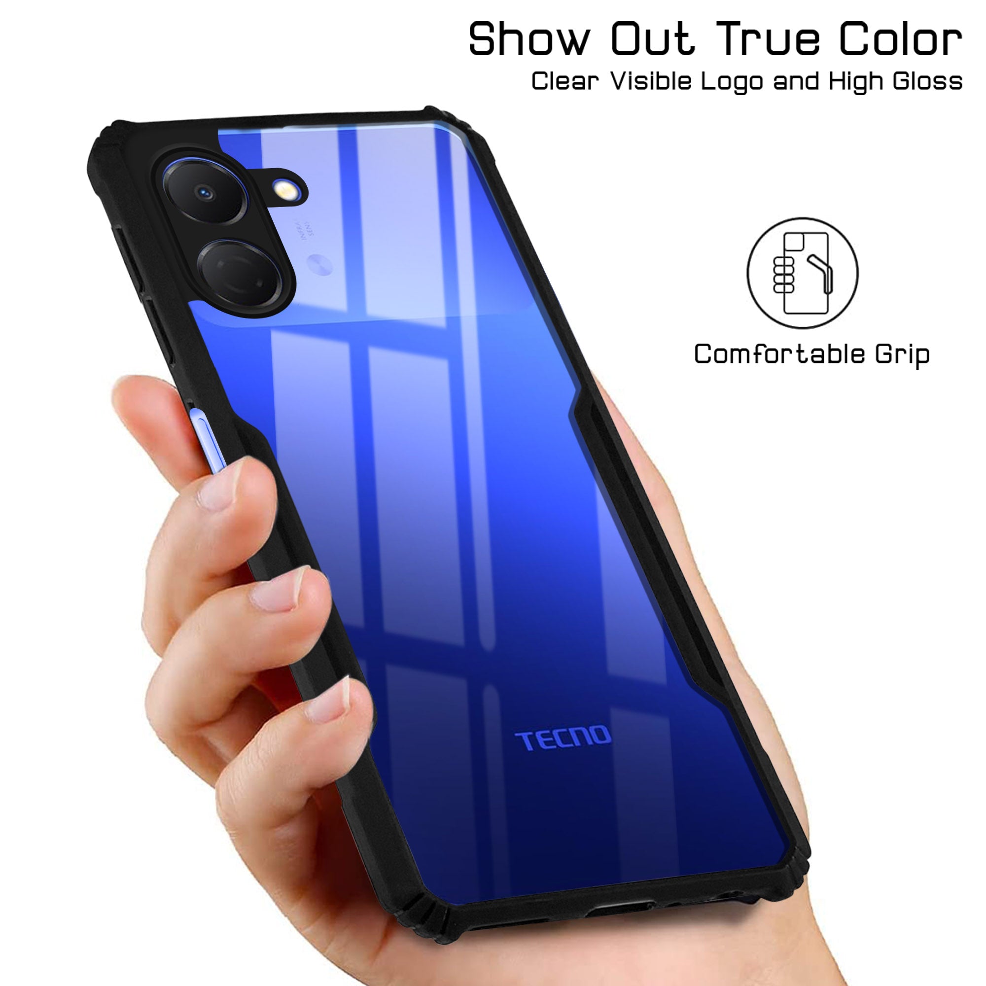 For Tecno Spark Go 3 Back Cover Case (Shockproof with Polycarbonate Clear Panel | Professional Black)