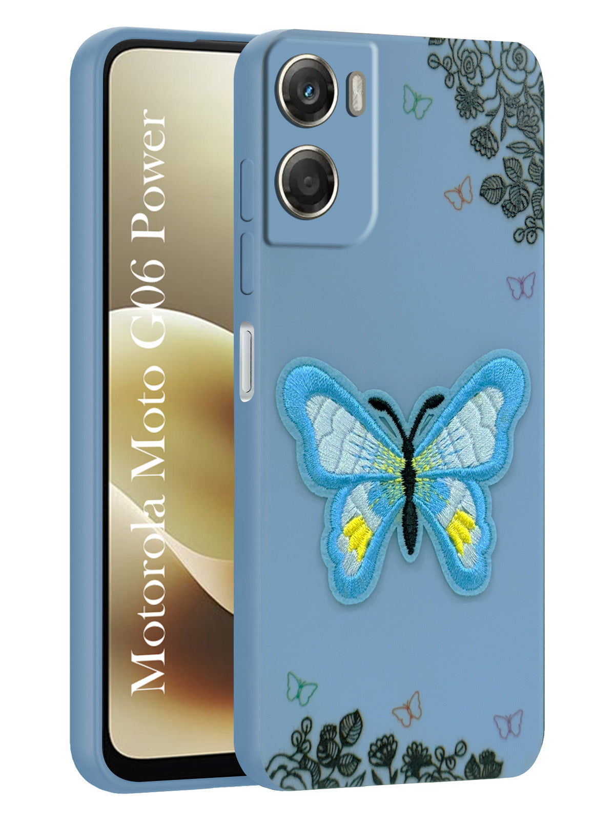 For Motorola Moto G06 Power Back Cover Case (Soft ButterFly Embroidery | Women Teen Girls | Camera Protection| Matte Silicone)