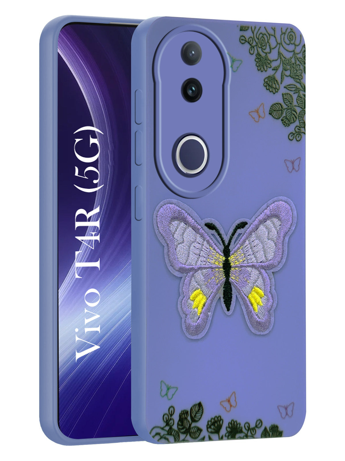 For Vivo T4R Back Cover Case (Soft Butterfly Embroidery | Women Teen Girls | Camera Protection| Matte Silicone)