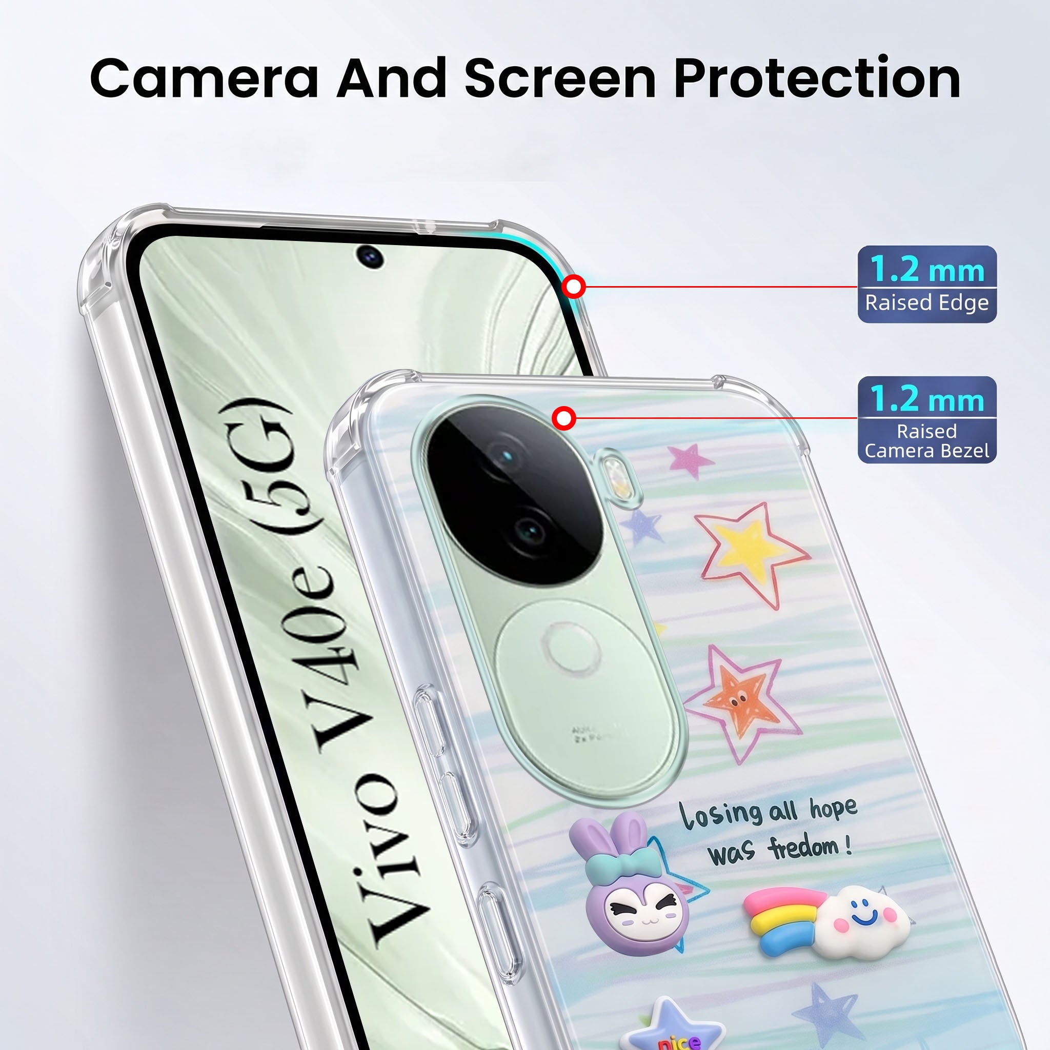 For Vivo V40e Back Cover Case (3D Cute Cartoons | Hard Back Side Soft | Matte Premium Finish | HD Printing)