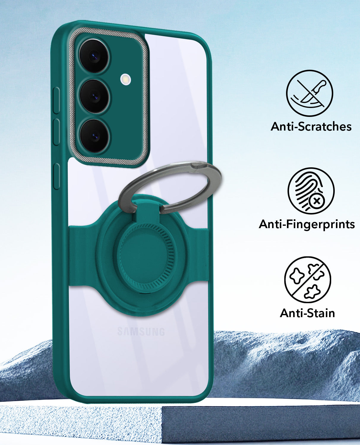 For Samsung Galaxy S25 FE Back Cover Case with stand (Built-in Ring Holder Kickstand | Lifetime Anti Yellow | Camera Protection)