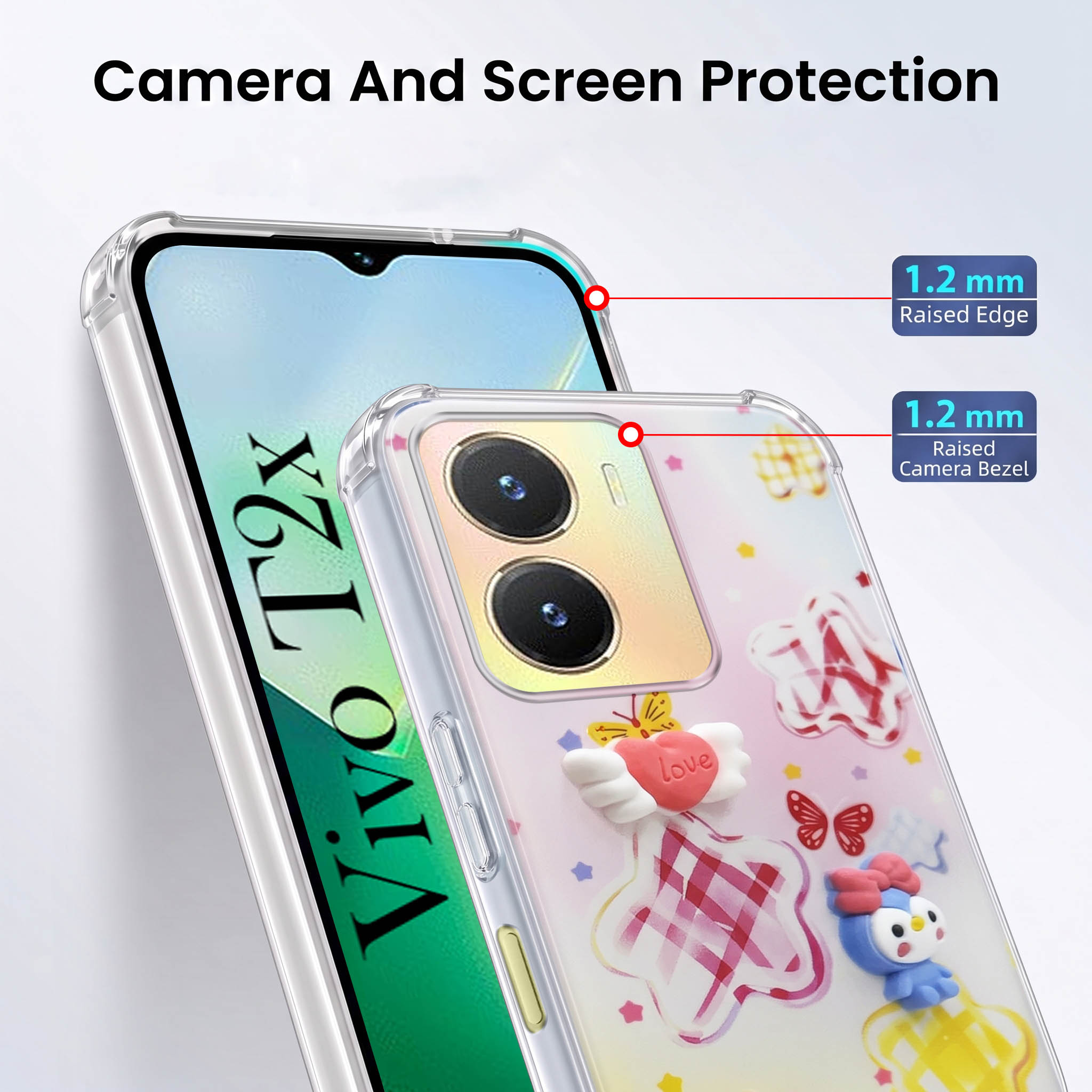 For Vivo T2x Back Cover Case (3D Cute Cartoons | Hard Back Side Soft | Matte Premium Finish | HD Printing)