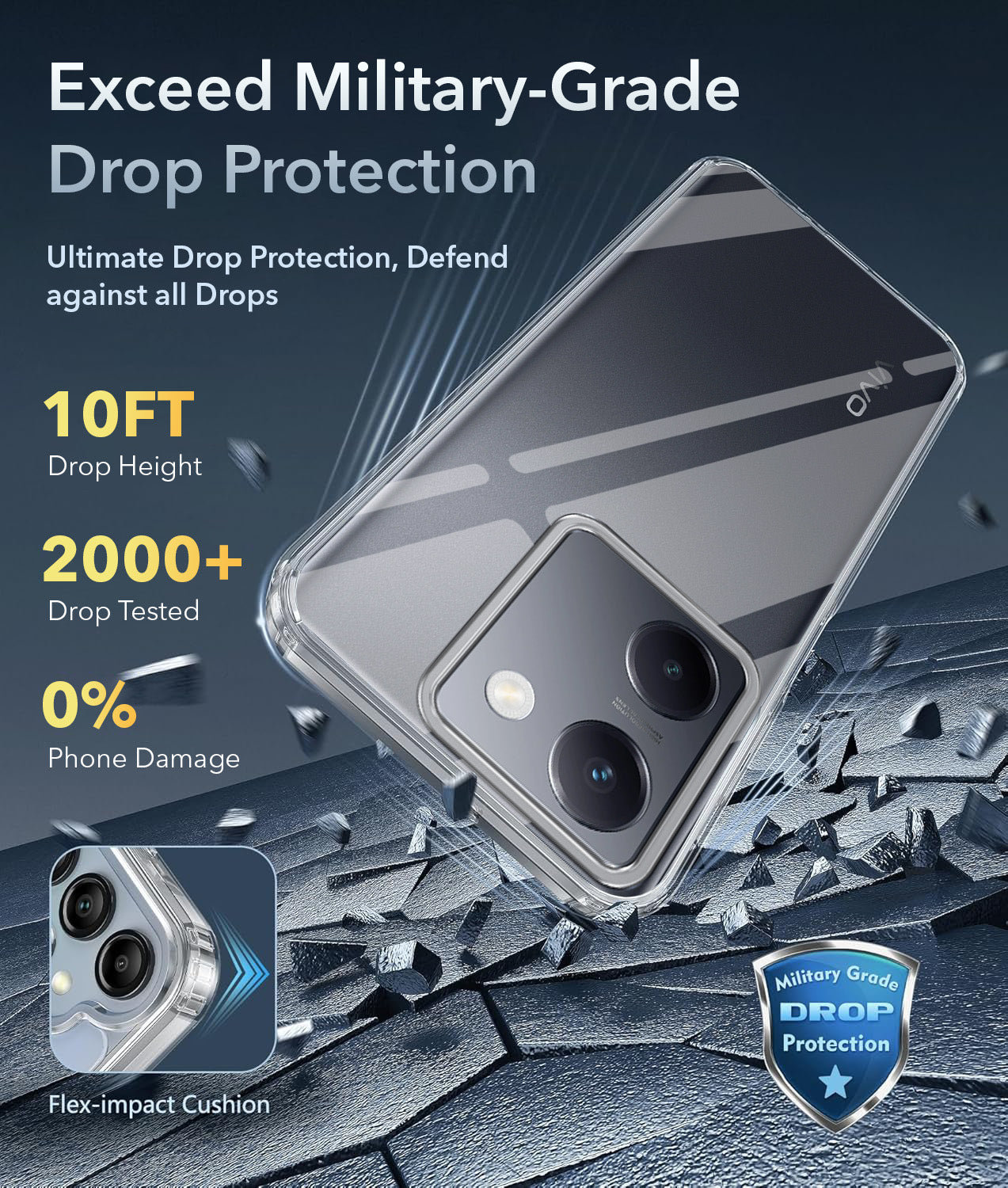 For Vivo Y300 Plus Back Cover Case (Hybrid Crystal Panel with Side Soft PU | Camera Protection | HD Clear Shockproof)