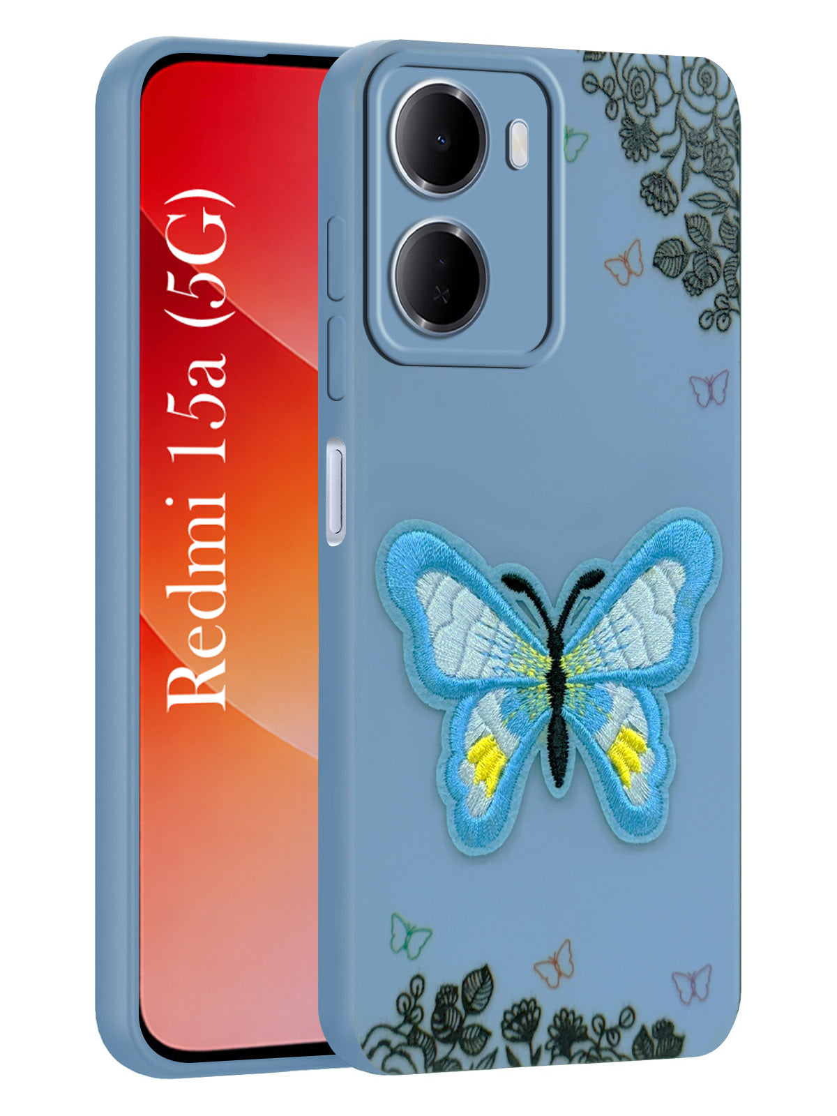 For Redmi 15A 5G Back Cover Case (Soft Butterfly Embroidery | Women Teen Girls | Camera Protection| Matte Silicone)