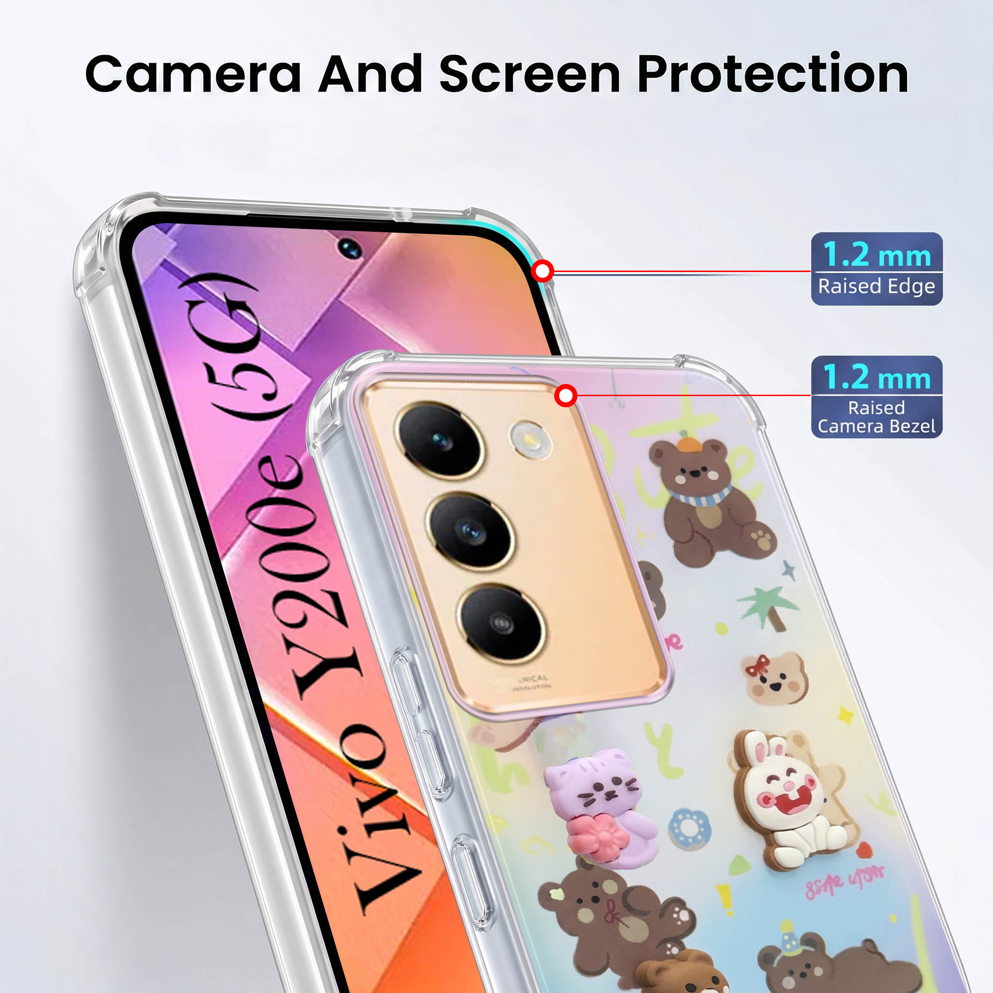 For Vivo Y200e Back Cover Case (3D Cute Cartoons | Hard Back Side Soft | Matte Premium Finish | HD Printing)