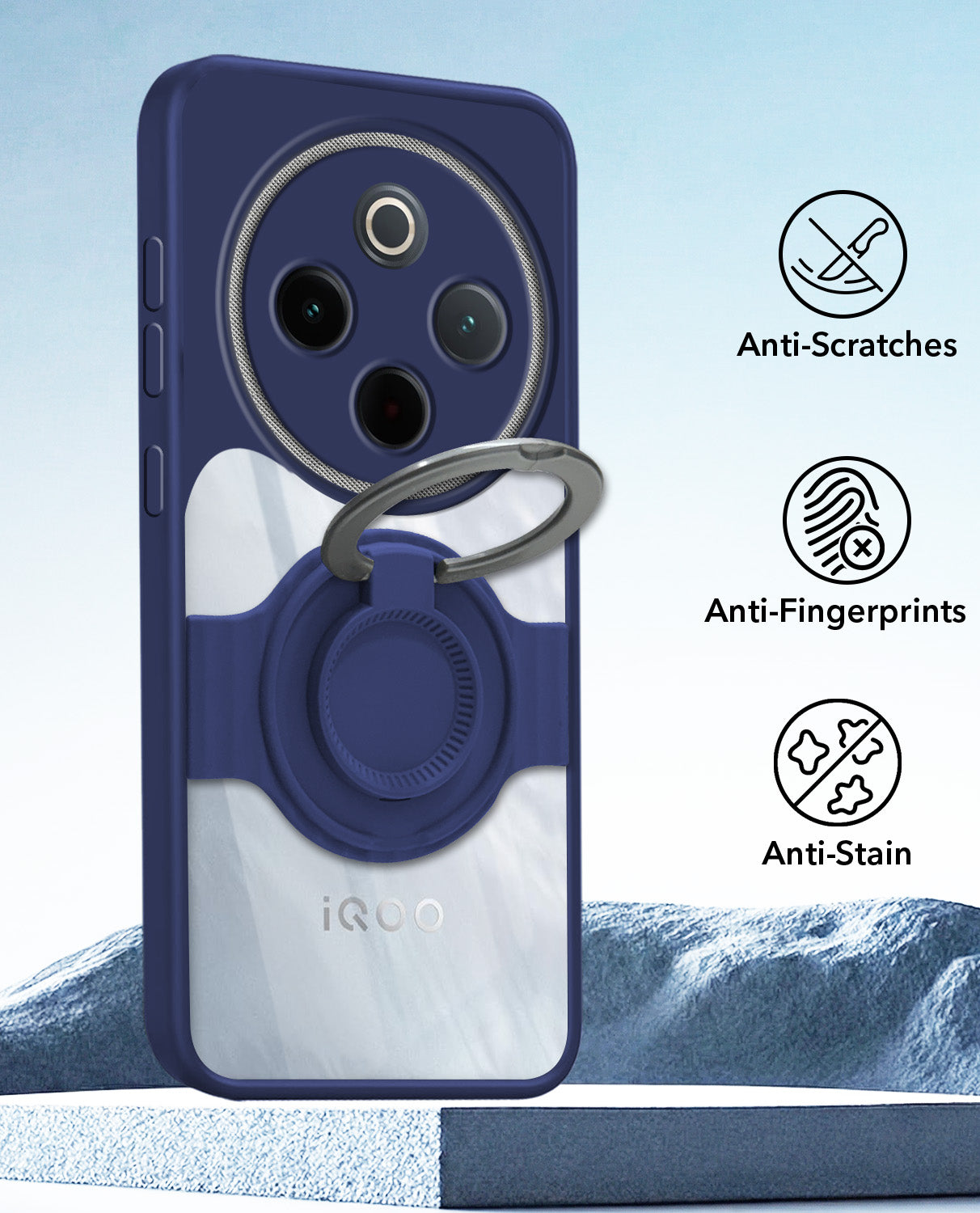 For Vivo iQOO Z10 Back Cover Case with stand (Built-in Ring Holder Kickstand | Lifetime Anti Yellow | Camera Protection)