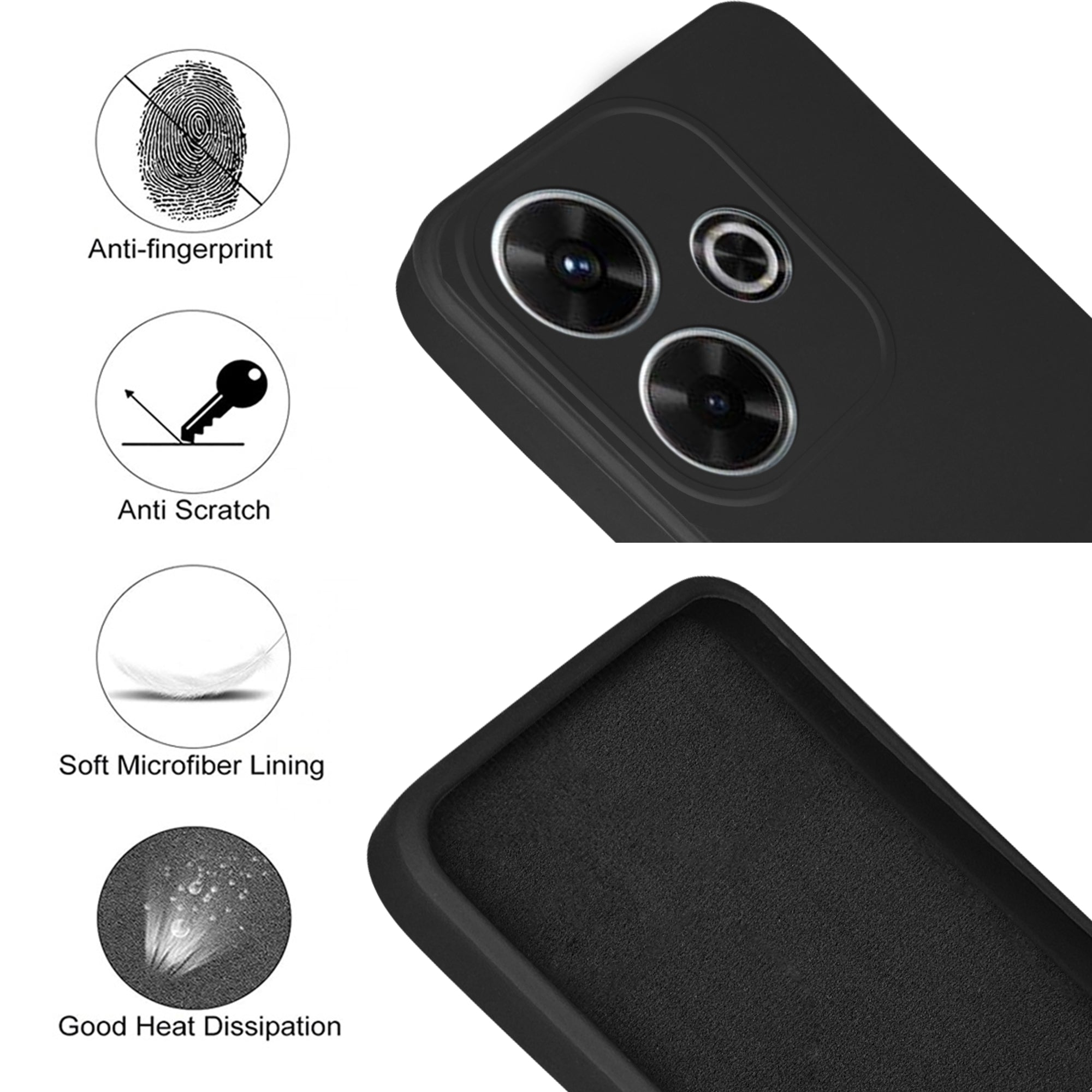 For Poco M6 Plus 5G Back Cover Case ( Matte Finish Silicone with Inside Fiber cloth)