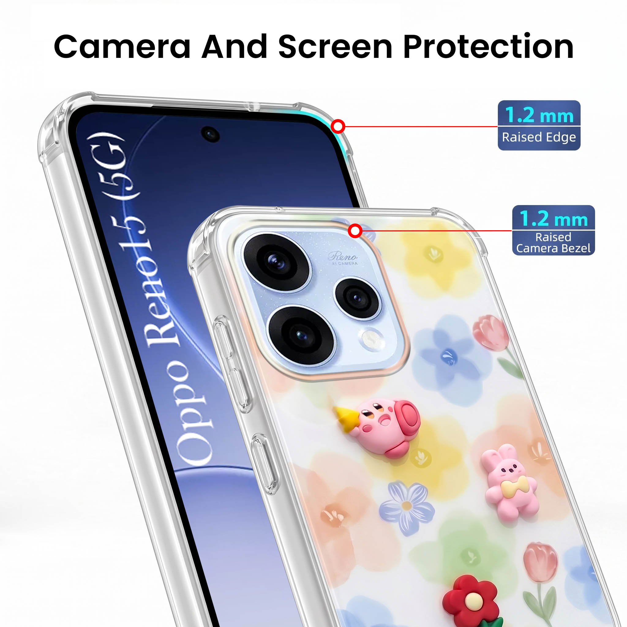 For Oppo Reno15 5G | Oppo Reno 15 5G Back Cover Case (3D Cute Cartoons | Hard Back Side Soft | Matte Premium Finish | HD Printing)