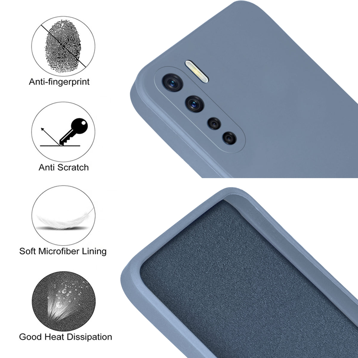 For Oppo F15 Back Cover Case ( Matte Finish Silicone with Inside Fiber cloth)