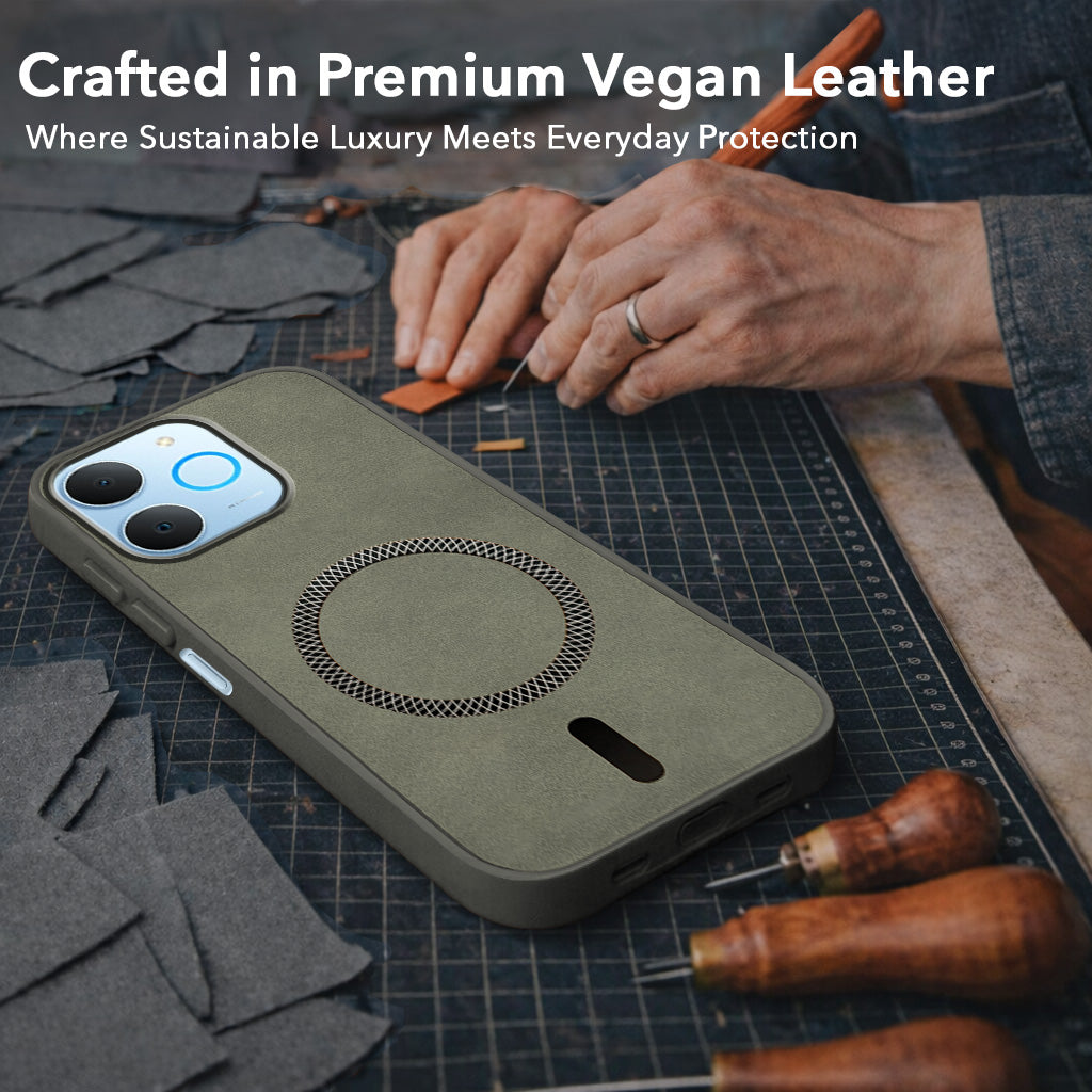 For Realme P4 Lite | Realme Narzo 80 Lite 4G Back Cover Case Leather Finish (MagSafe Compatible Wireless Charging | Soft Touch | Camera Bump Protection)