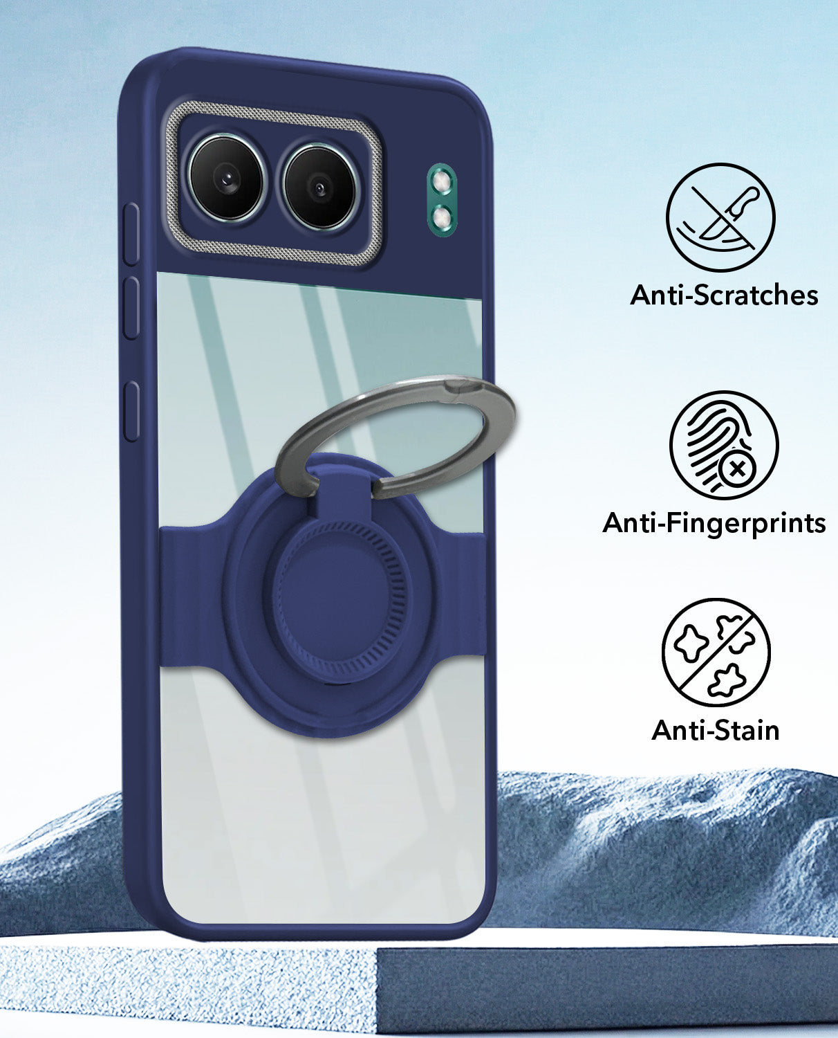 For Oneplus Nord 4 Back Cover Case with stand (Built-in Ring Holder Kickstand | Lifetime Anti Yellow | Camera Protection)